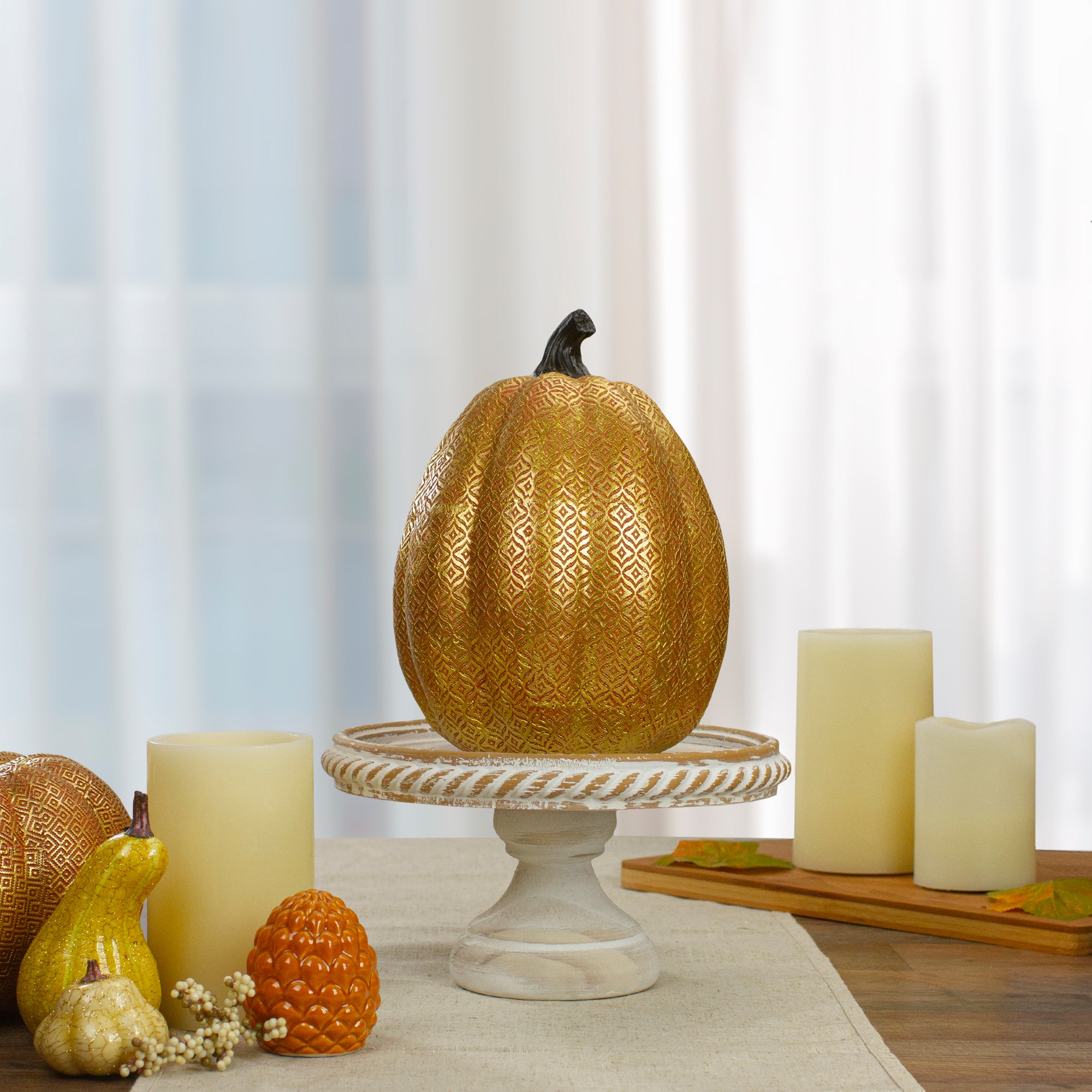Orange & Gold Diamond Patterned Halloween Pumpkin Tabletop Decoration
