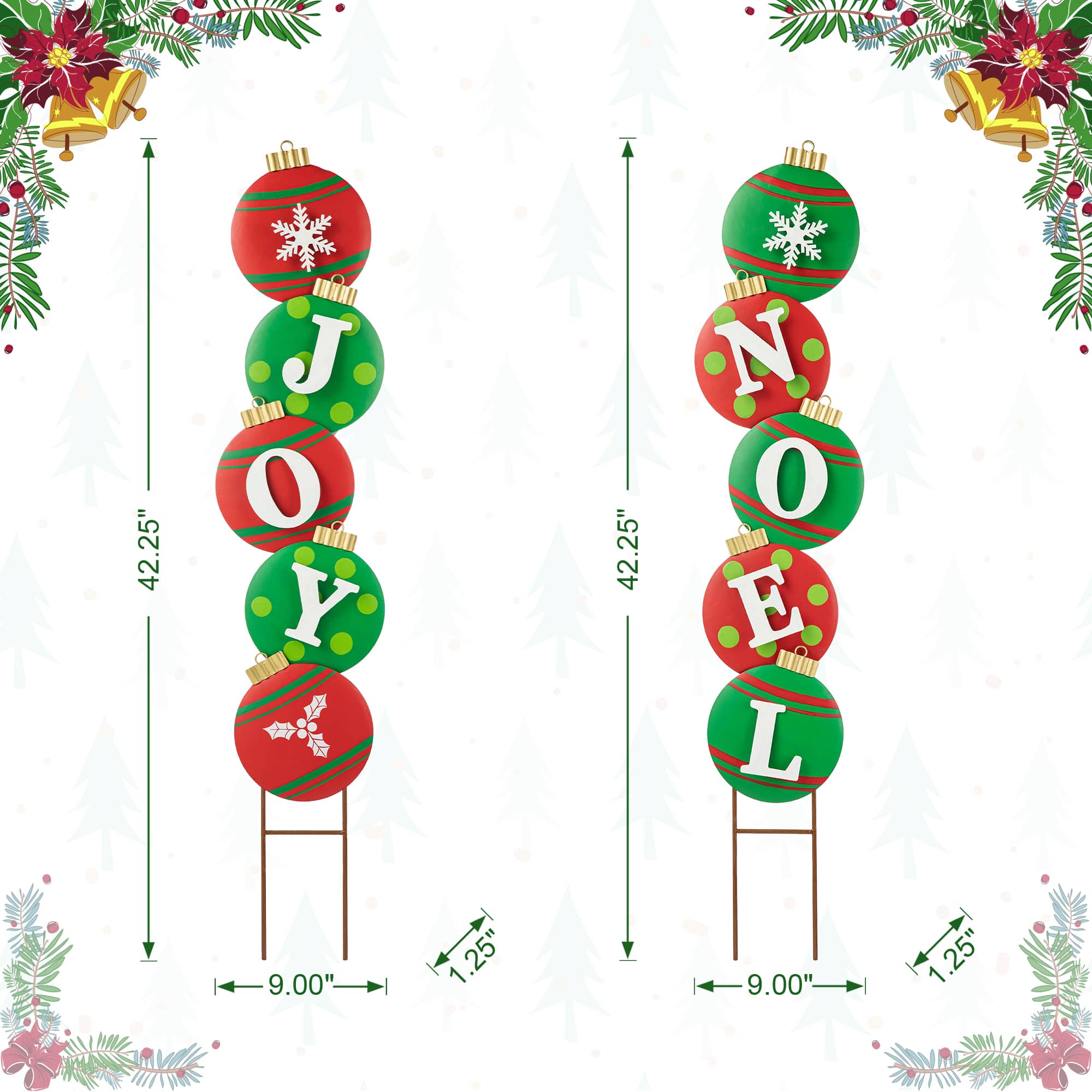Glitzhome® Metal Metal JOY & NOEL Ornament Yard Stake/Wall Décor Set
