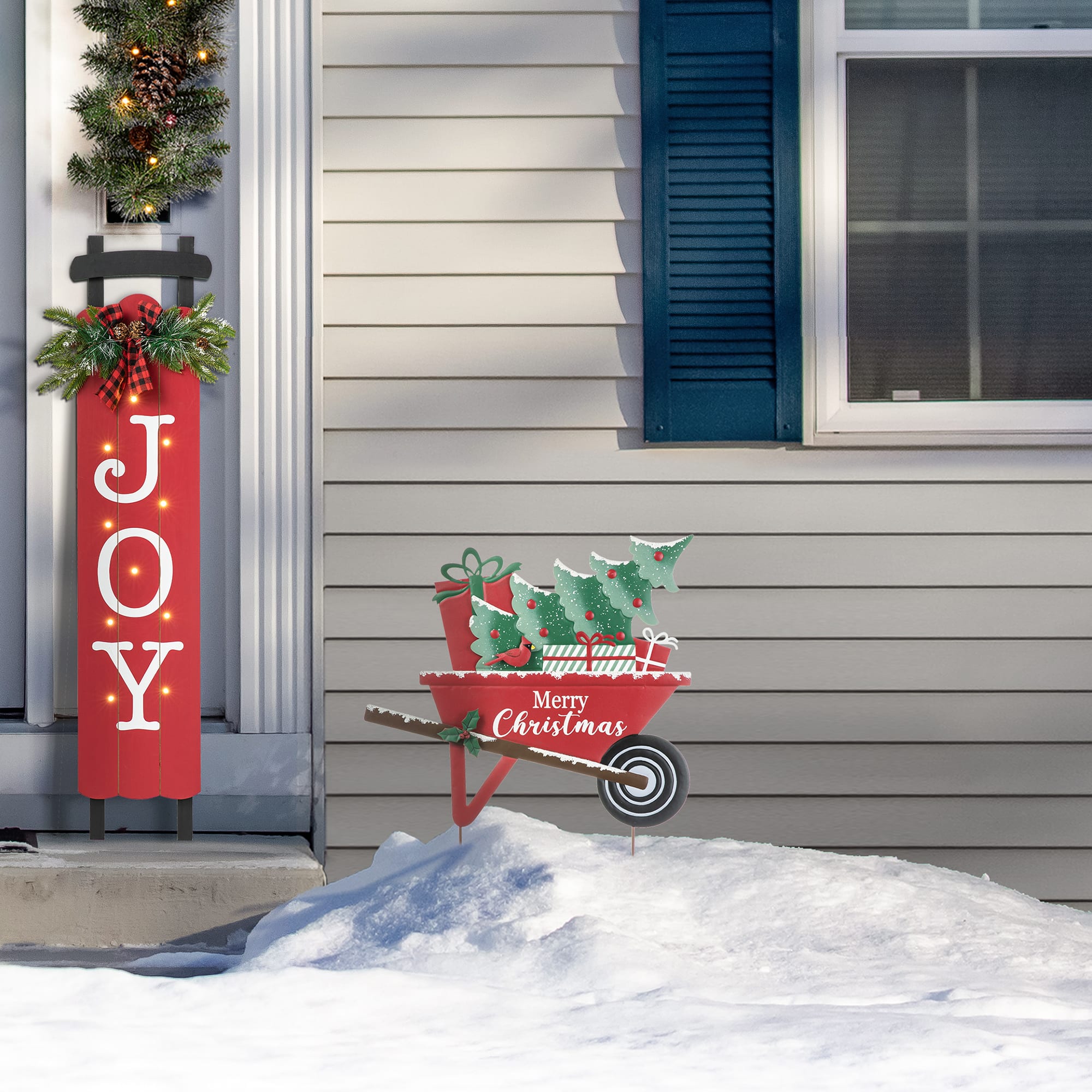 Glitzhome® 2.5ft. Merry Christmas Wagon Metal Yard Stake