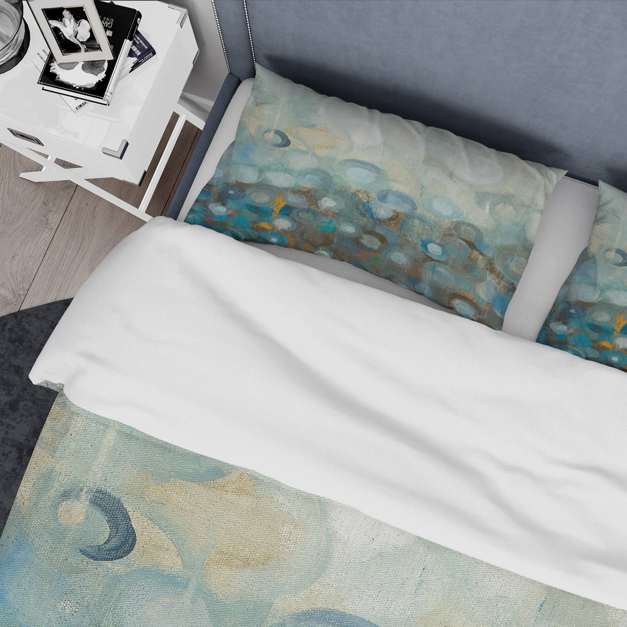 Designart &#x27;Blue and Bronze Dots on Glass II&#x27; Geometric Bedding Set - Duvet Cover &#x26; Shams