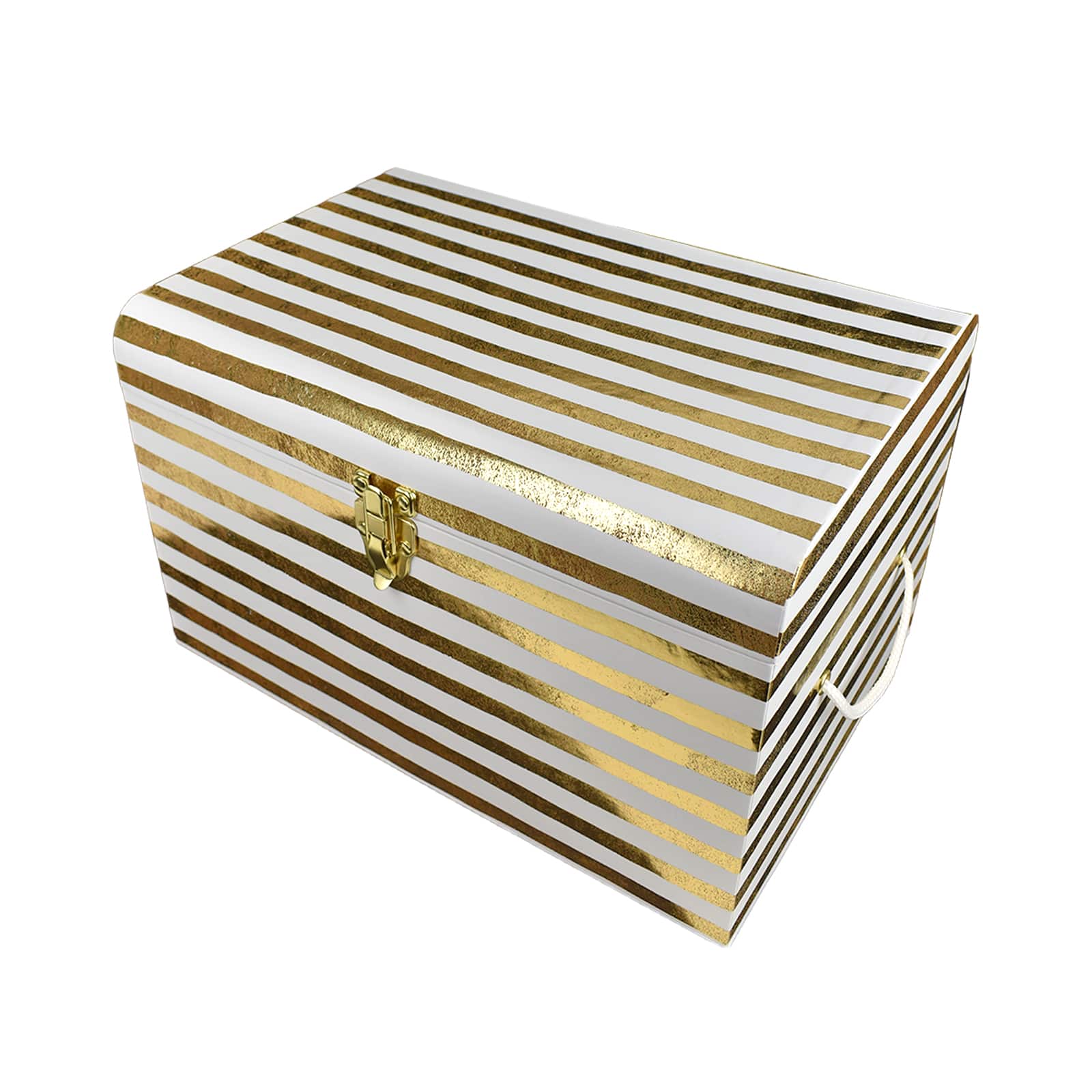 Large White &#x26; Gold Stripes Decorative Trunk by Ashland&#xAE;