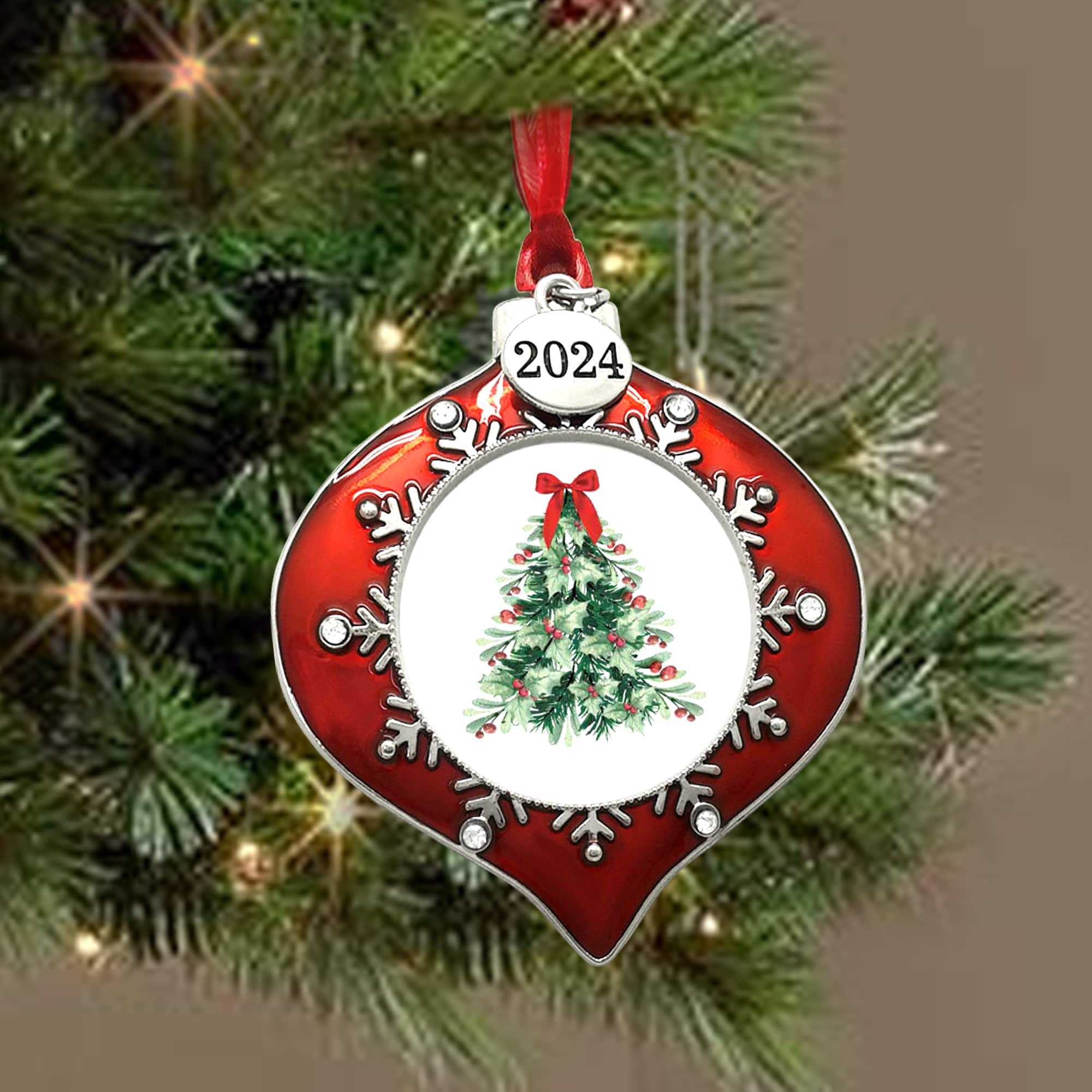 2&#x22; x 2&#x22; Red &#x26; Silver Onion 2024 Ornament Frame by Studio D&#xE9;cor&#xAE;