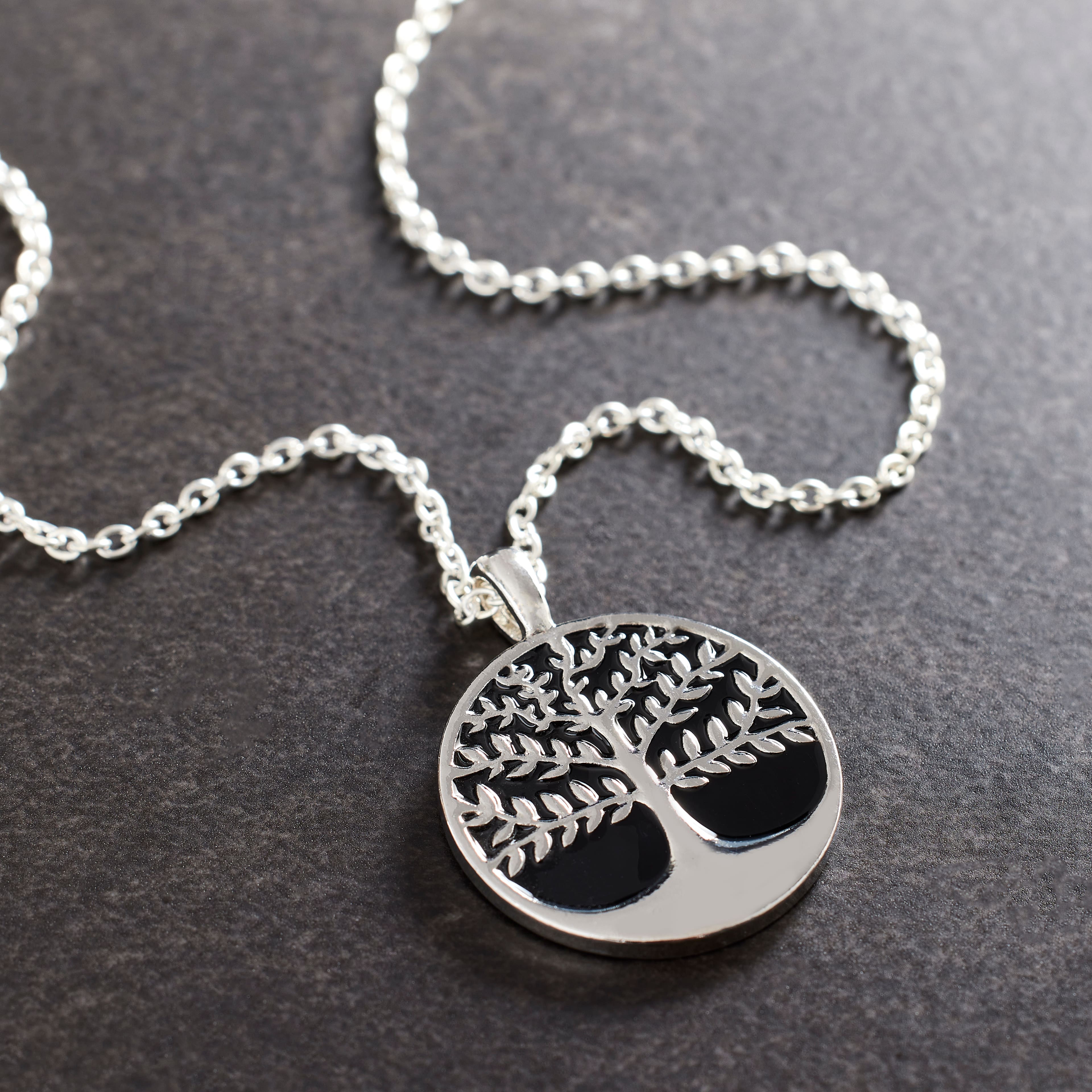 Silver &#x26; Black Round Tree of Life Pendant by Bead Landing&#x2122;