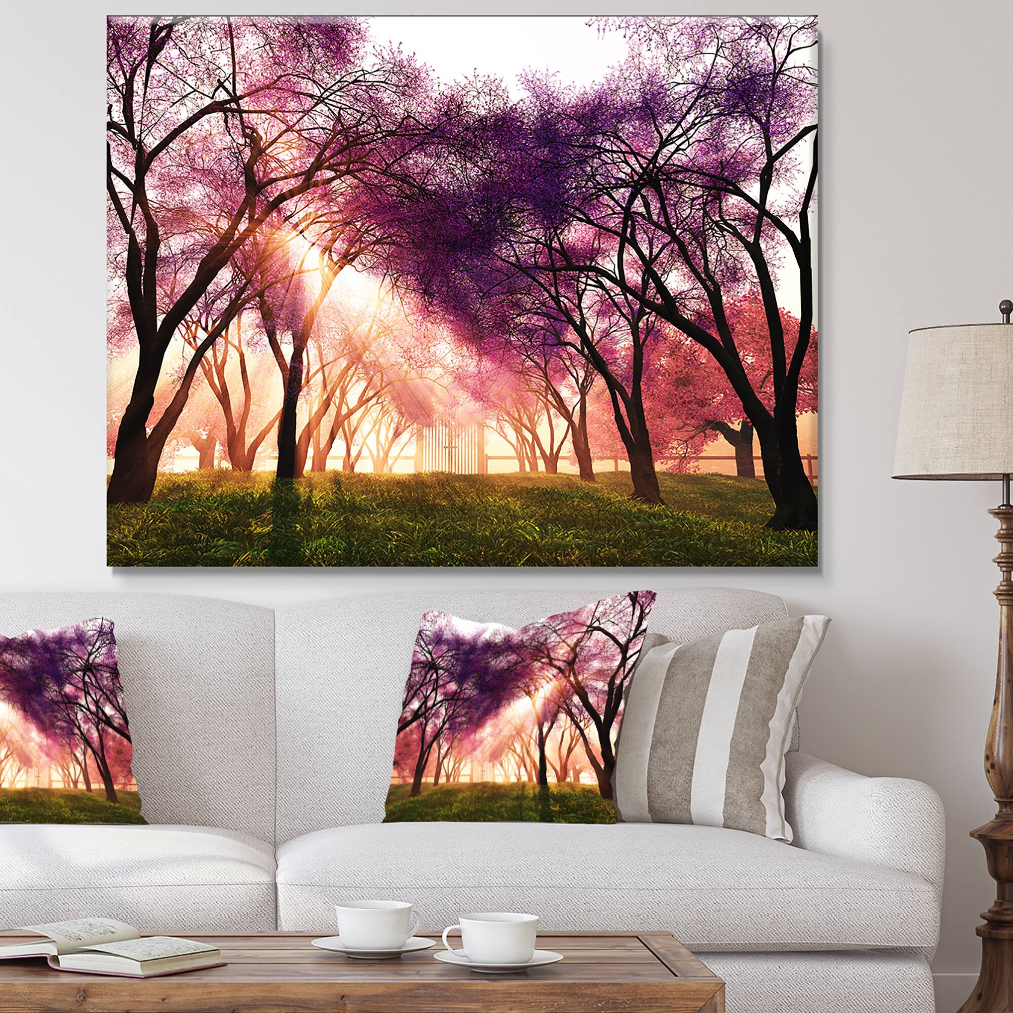 Designart - Cherry Blossoms Japan Garden - Landscape Canvas Art Print