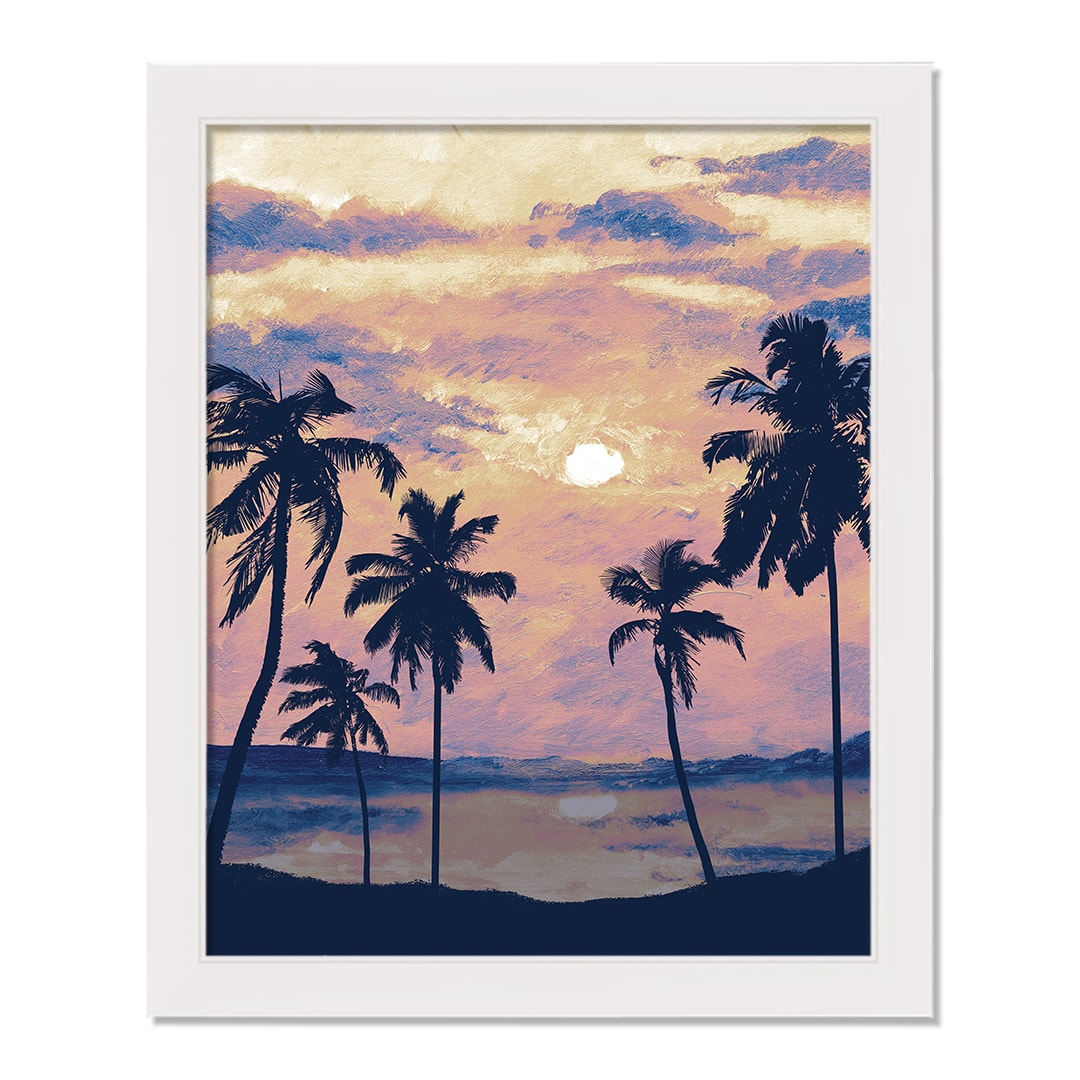 Painted Beach Scene White Framed Nautical Wall D&#xE9;cor