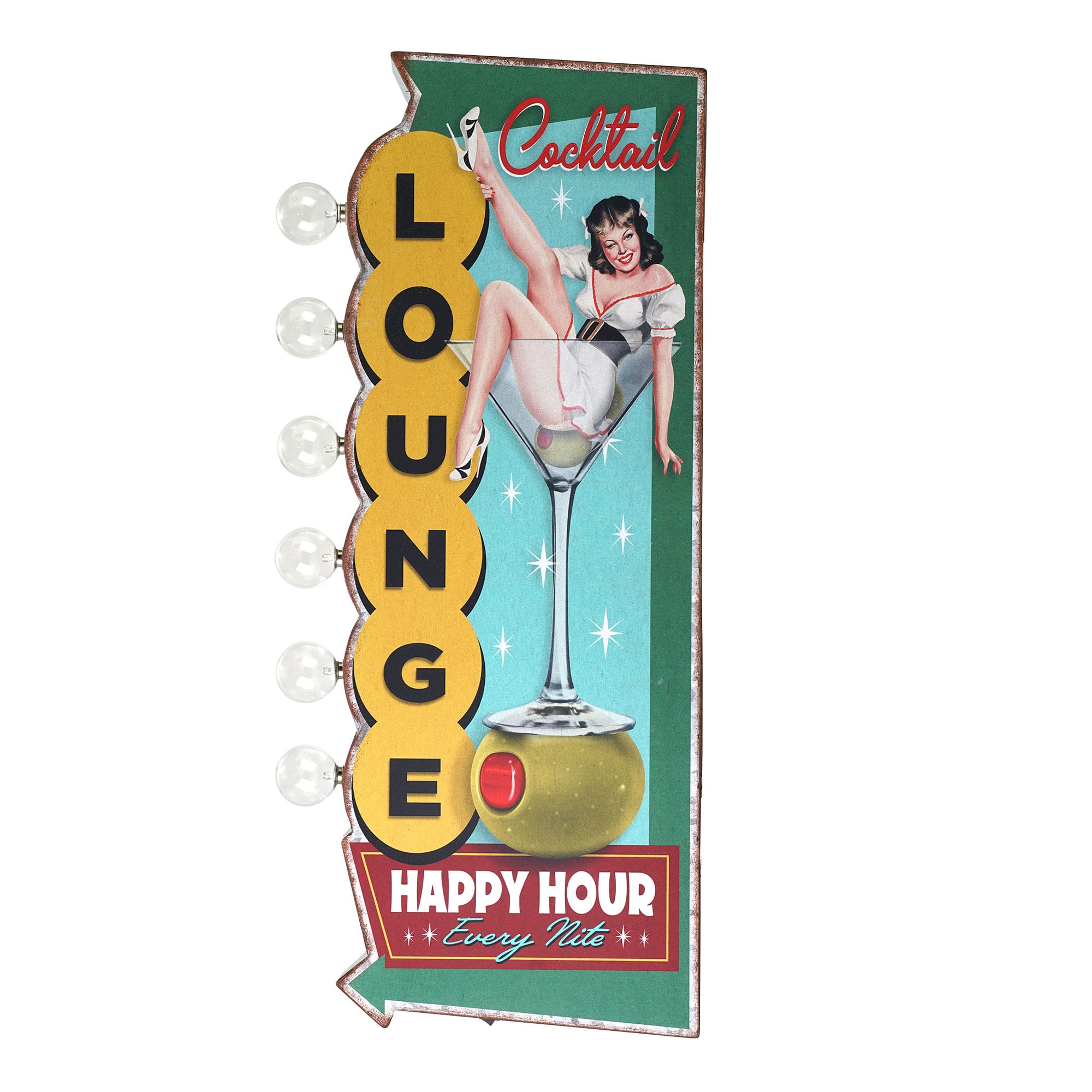 American Art Decor 23.7&#x22; Metal LED Cocktail Lounge Happy Hour Every Nite Marquee Sign 