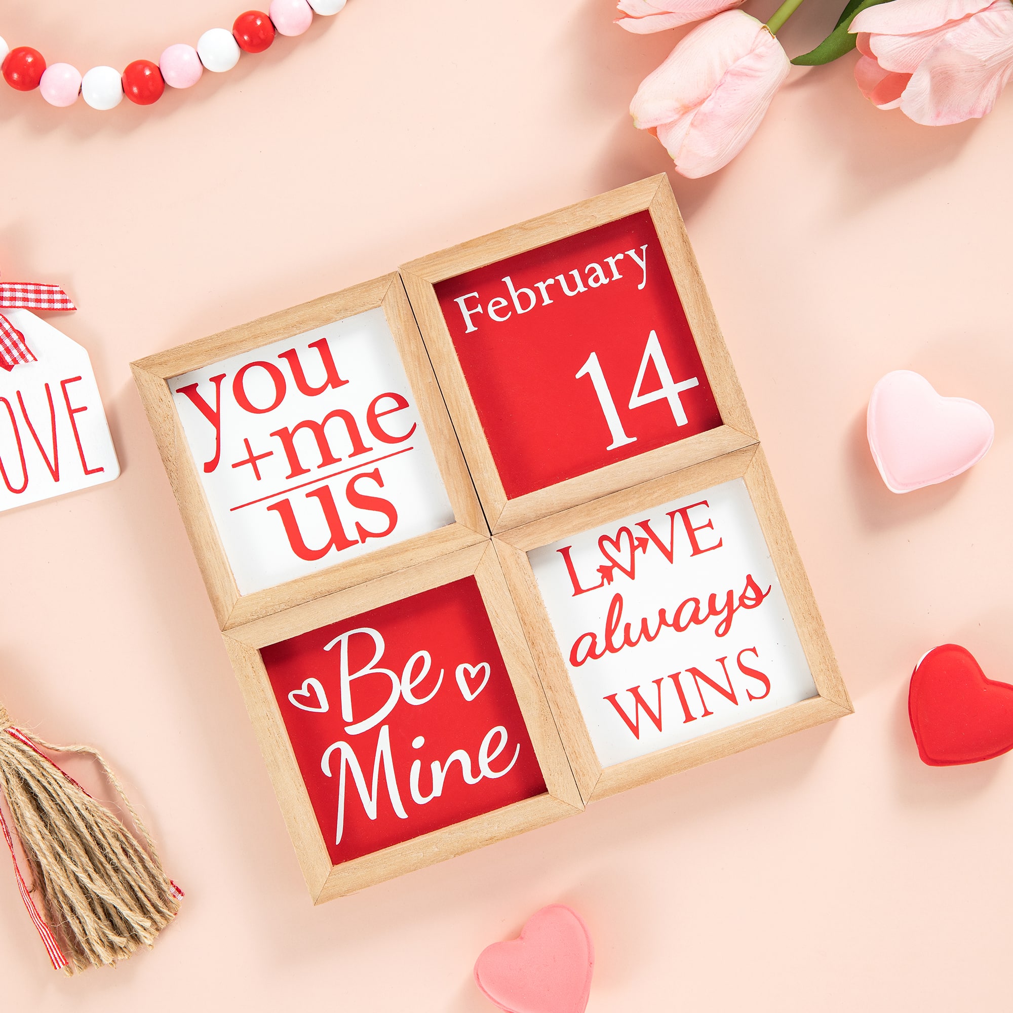 Glitzhome&#xAE; 4&#x22; Valentine&#x27;s Wooden Block Table D&#xE9;cor Set