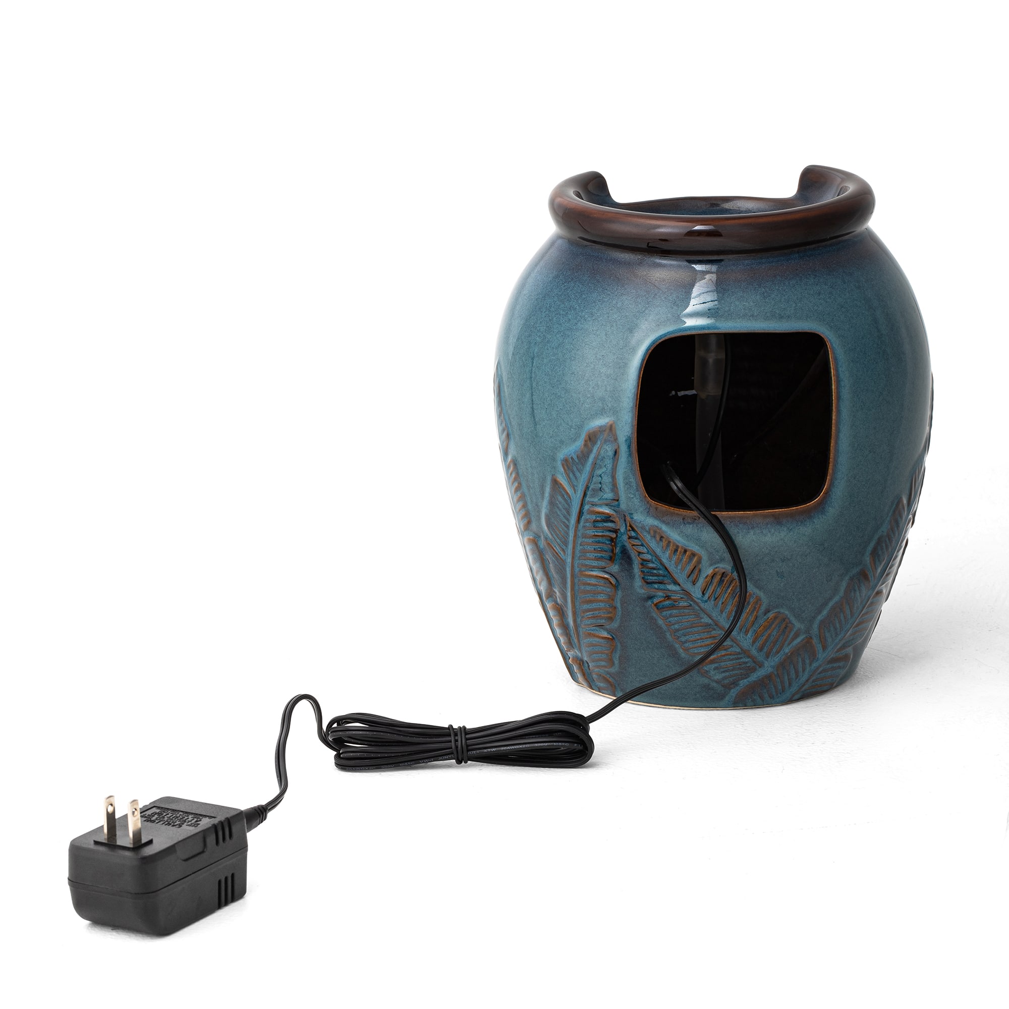 Glitzhome&#xAE; 9.25&#x22; LED Turquoise Leaf Textured Ceramic Jar Tabletop Fountain