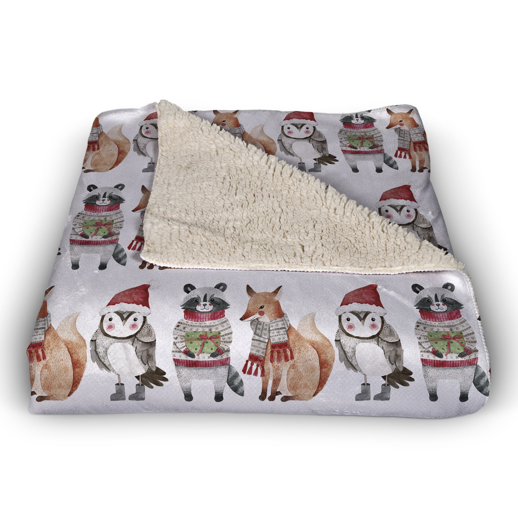 Christmas Woodland Characters 50&#x22; x 60&#x22; Sherpa Fleece Blanket