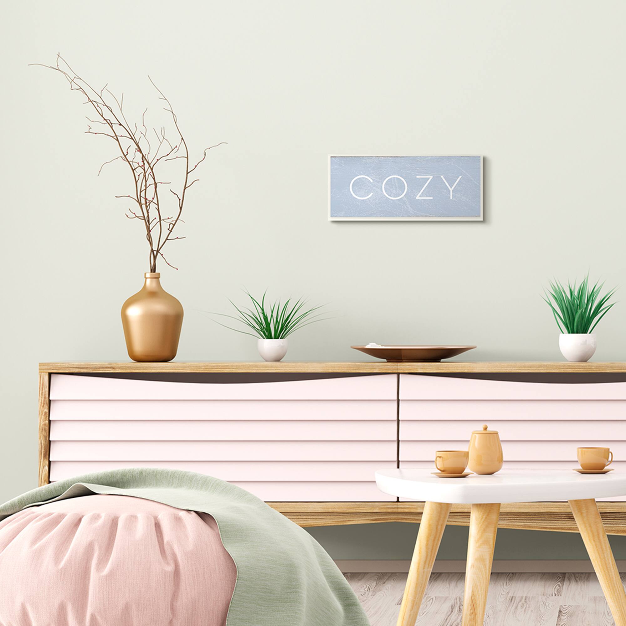 Stupell Industries Cozy Text Charming Distressed Blue Paint, 7&#x22; x 17&#x22;
