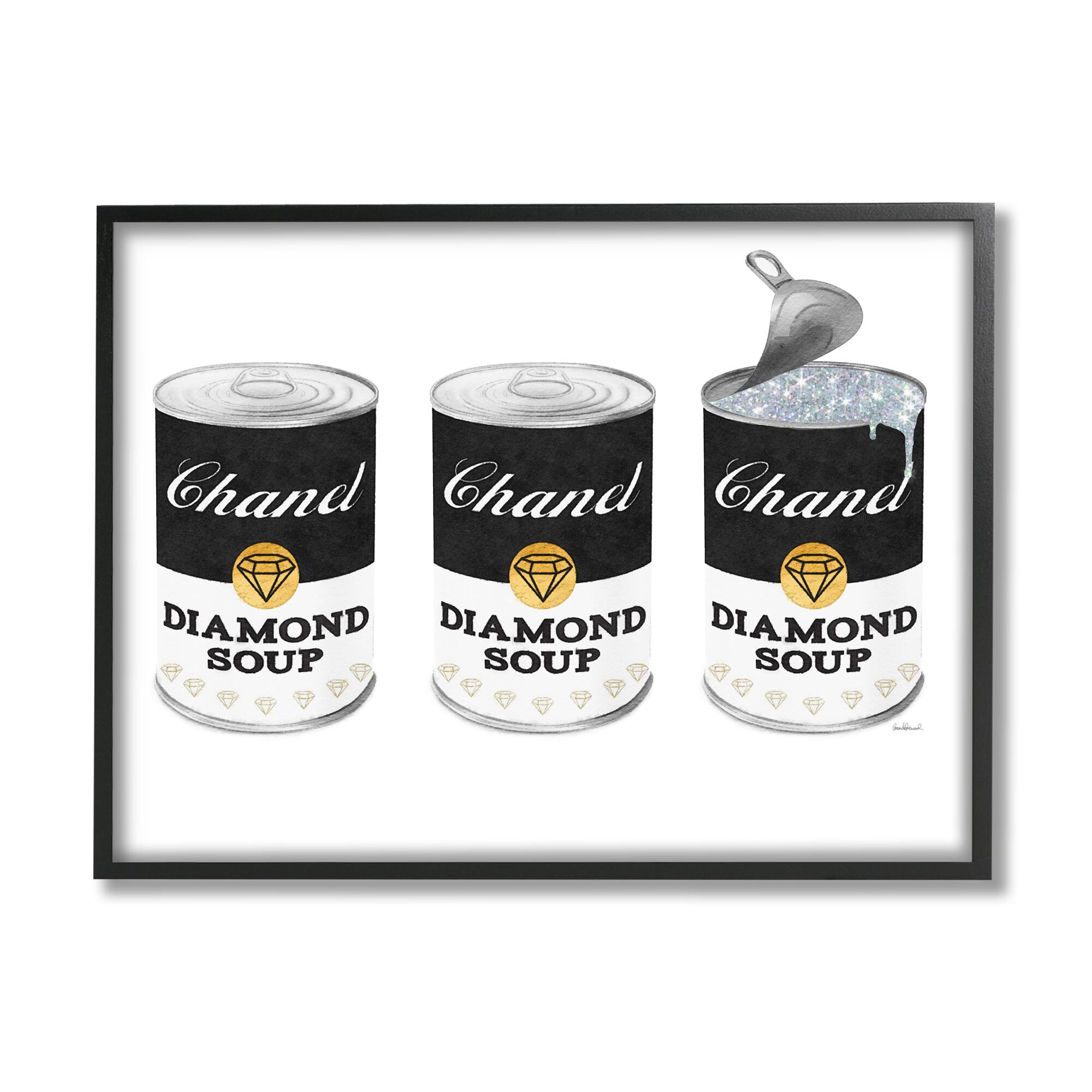 Stupell Industries Fashion Condensed Soup Trio Glam Black Diamond Pop Framed Wall Art