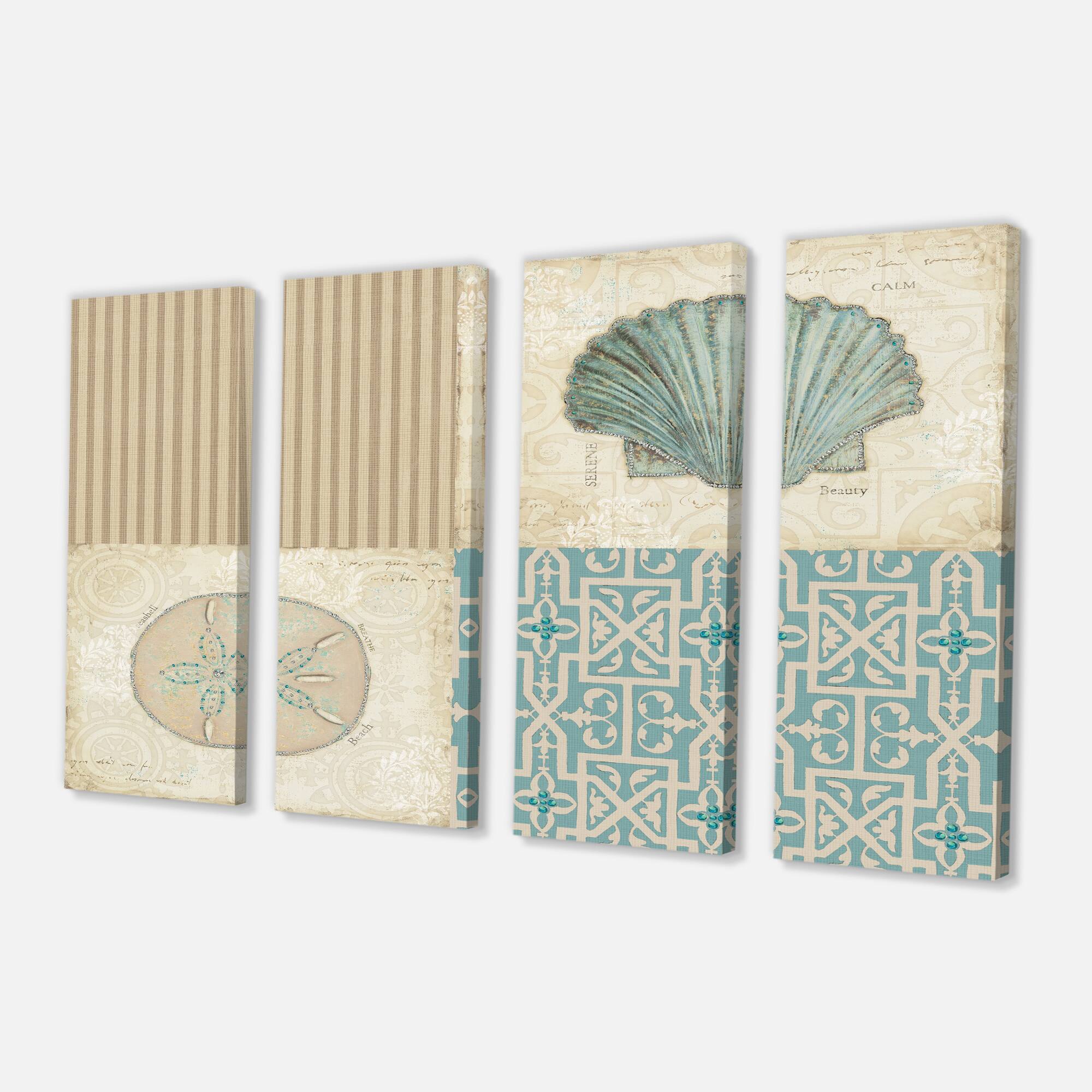 Designart - Beach Treasures Collage I - Traditional Bathroom Canvas Artwork