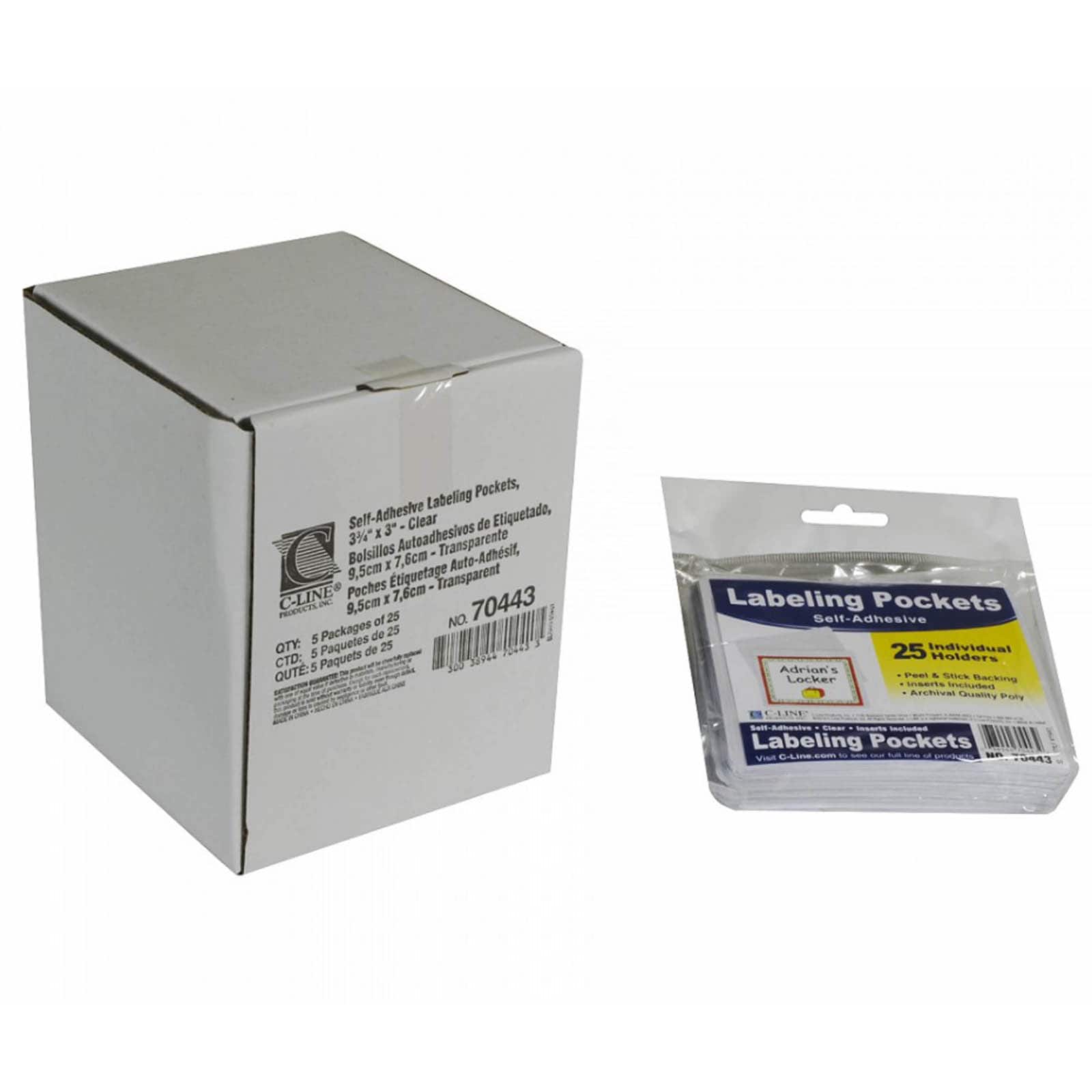 C-Line® Self Adhesive Labeling Pockets with Inserts, 2 Packs of 25
