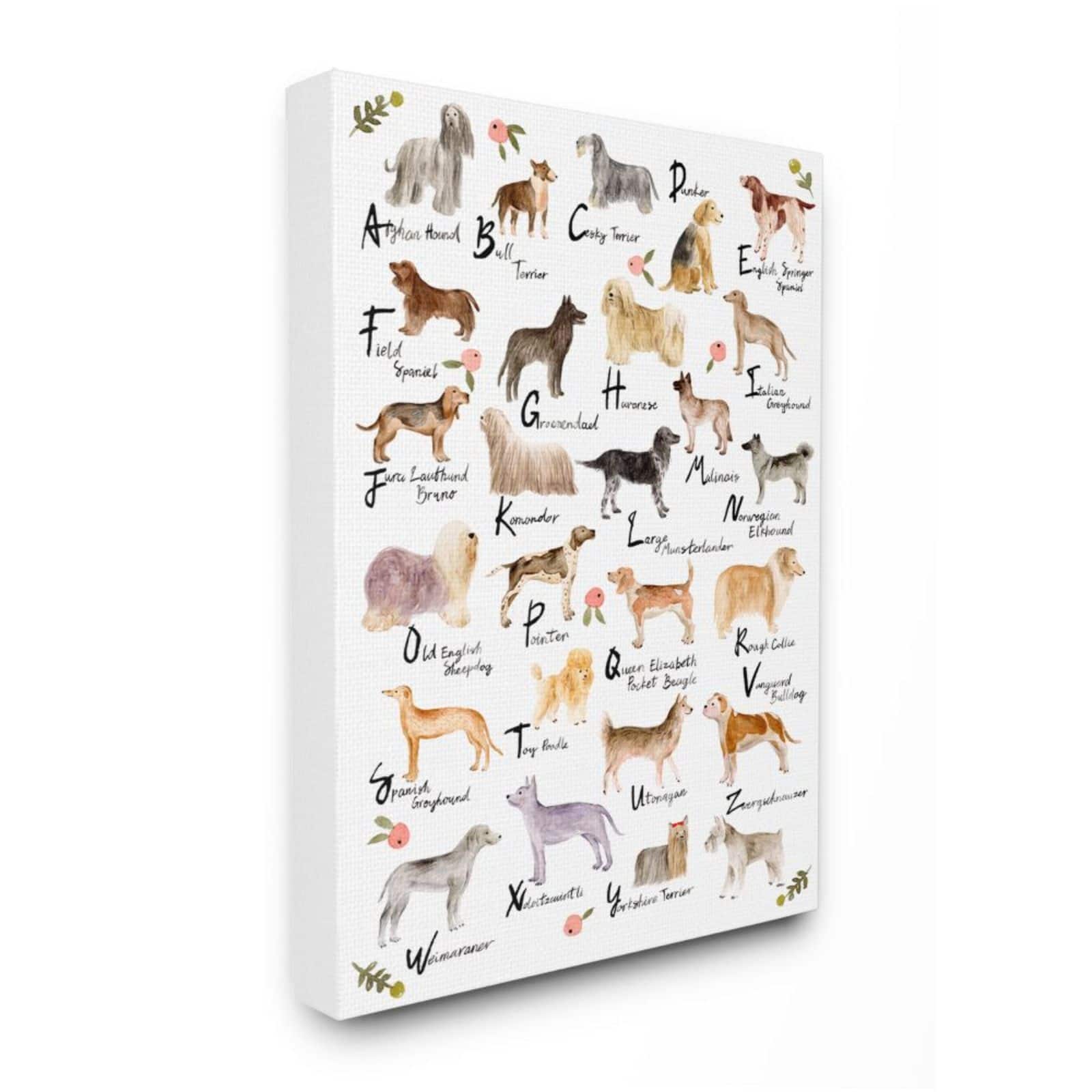 Stupell Industries Alphabet of Dogs with Florals Wall Art