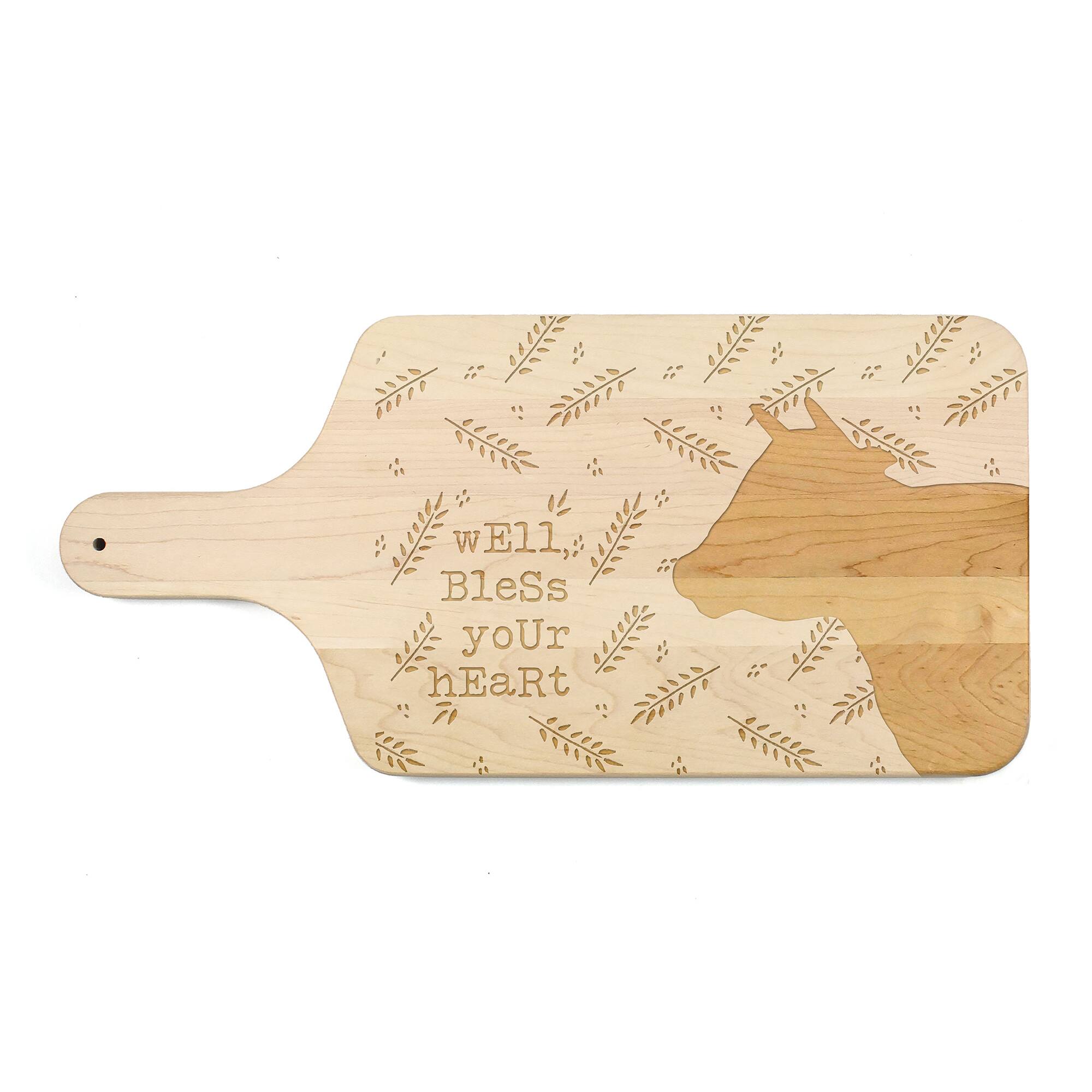 8" x 17" Bless Your Cow Maple Paddle Cutting Board