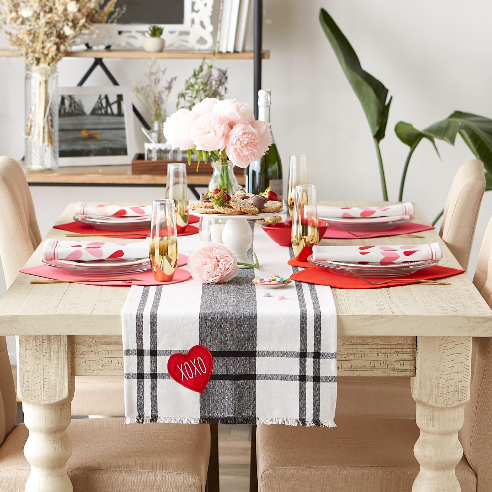 DII&#xAE; 72&#x22; Heart XOXO Plaid Table Runner