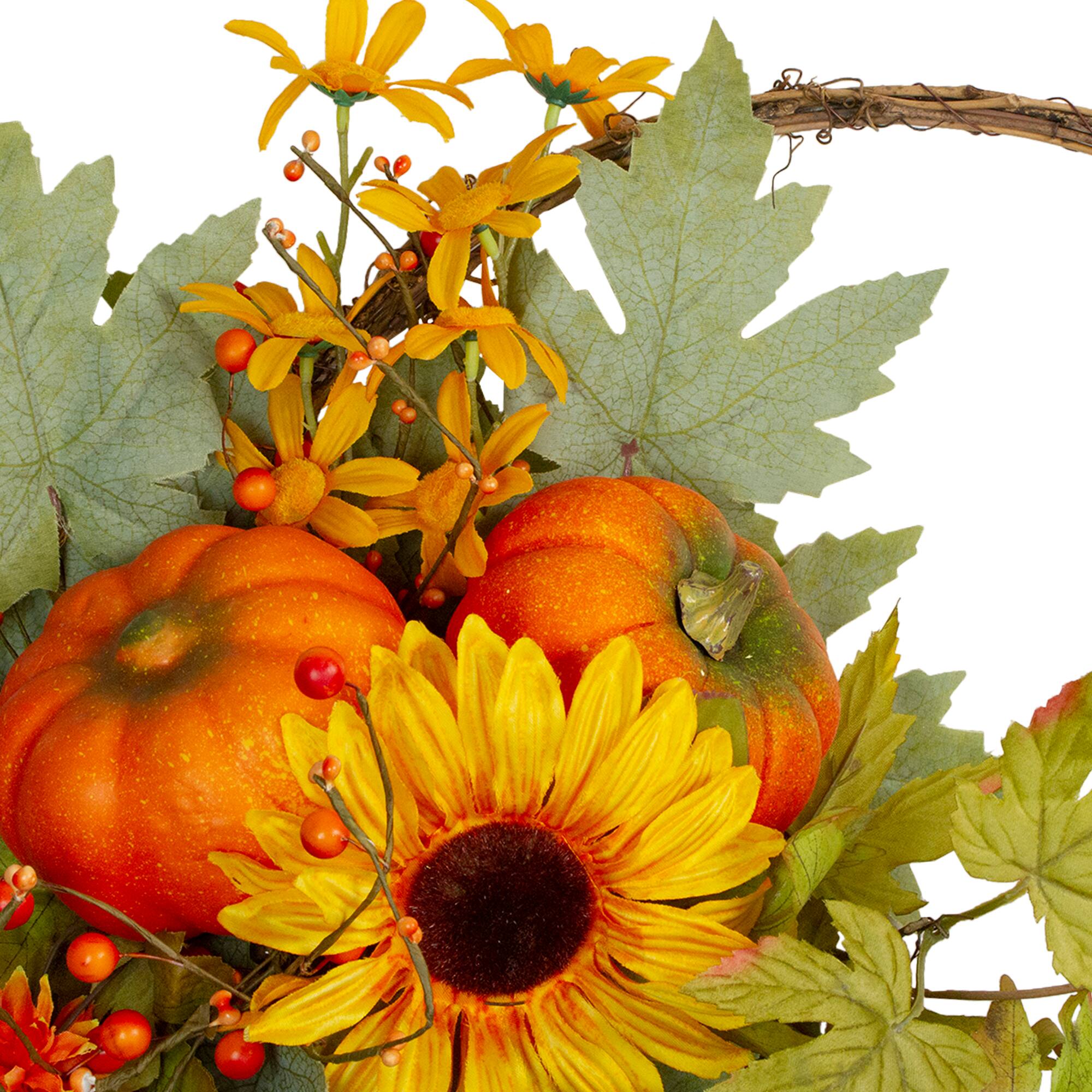 20&#x22; Cornucopia with Sunflower &#x26; Pumpkins Wreath