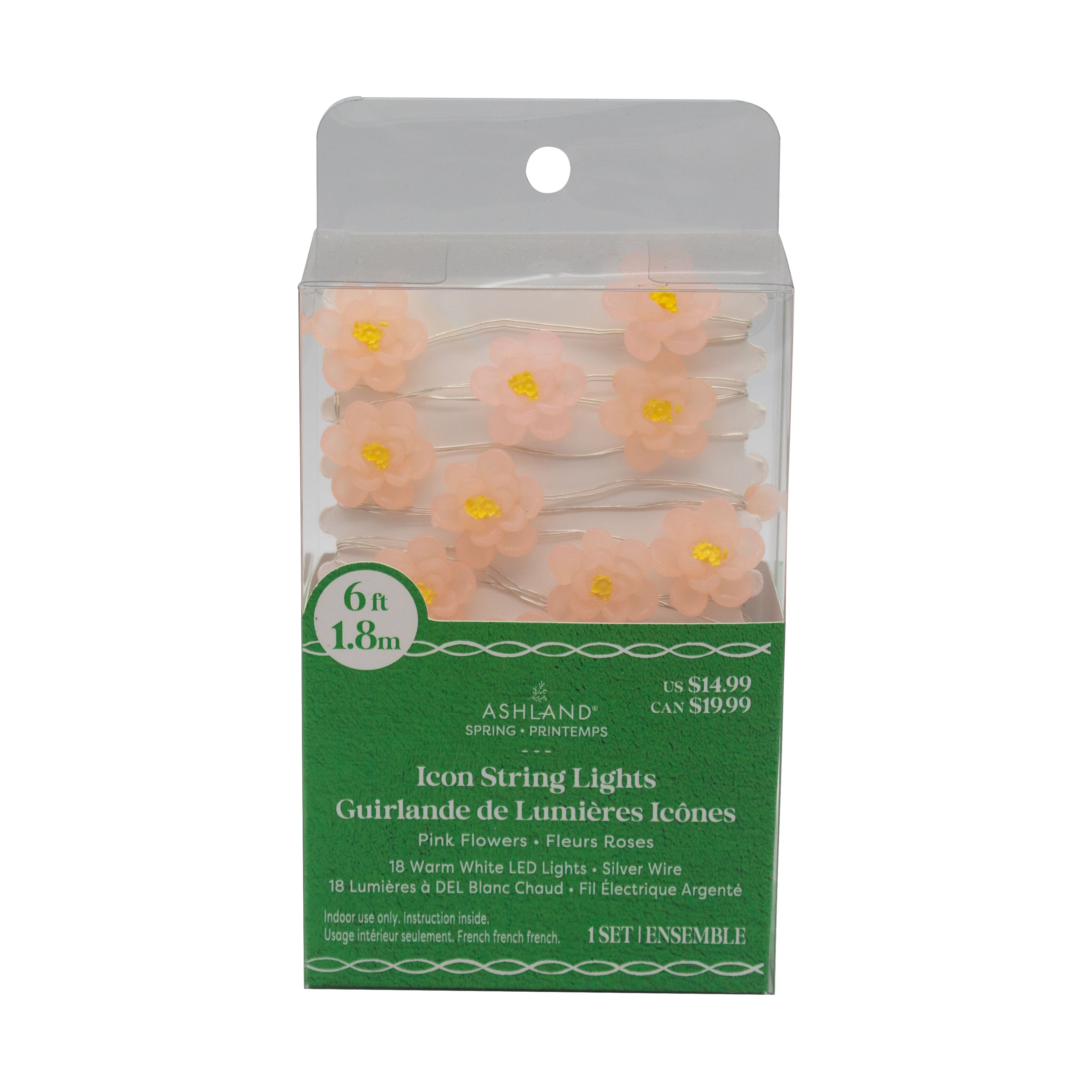 18ct. Pink Flower Icon Warm White LED String Lights by Ashland&#xAE;
