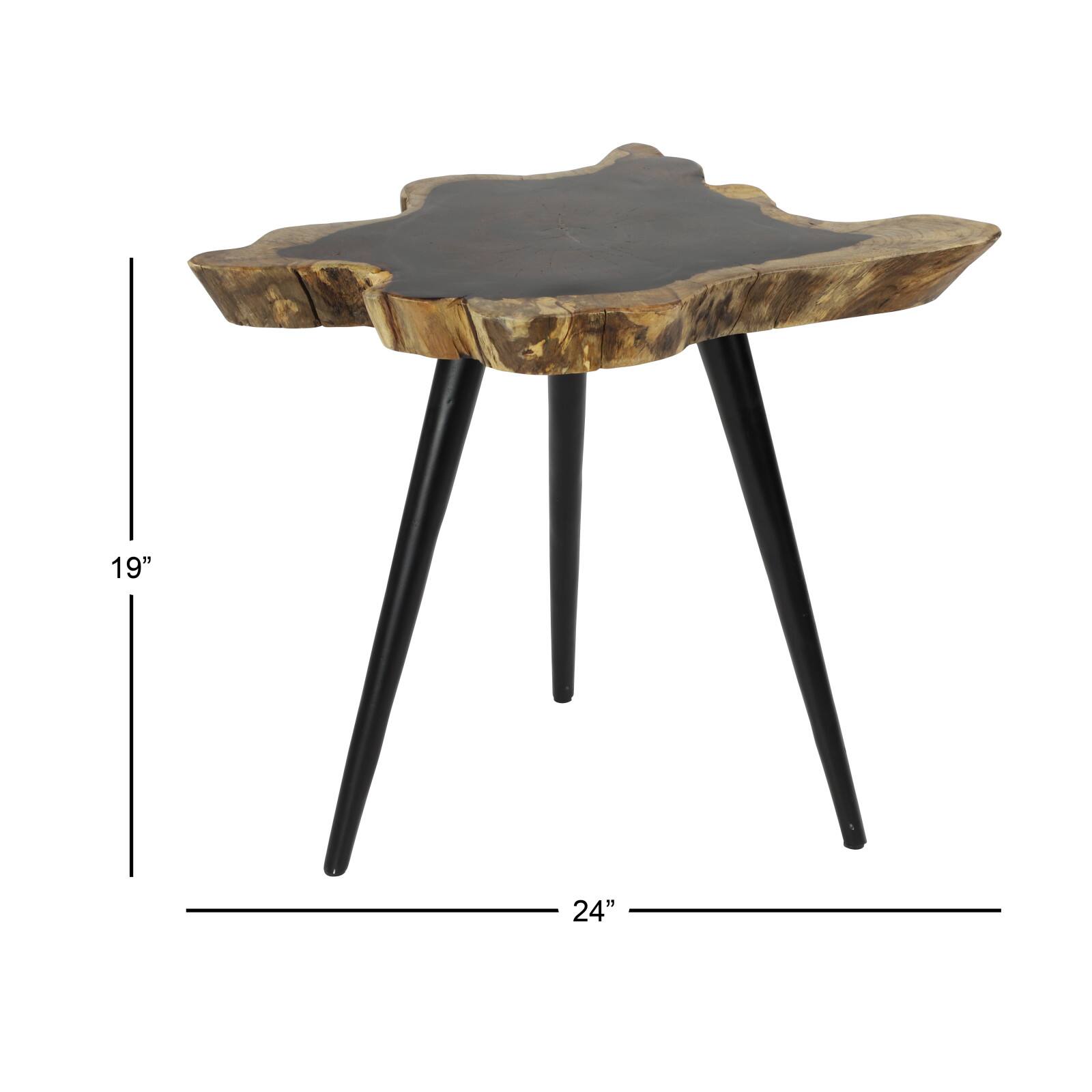 21&#x22; Brown Rosewood &#x26; Metal Contemporary Accent Table