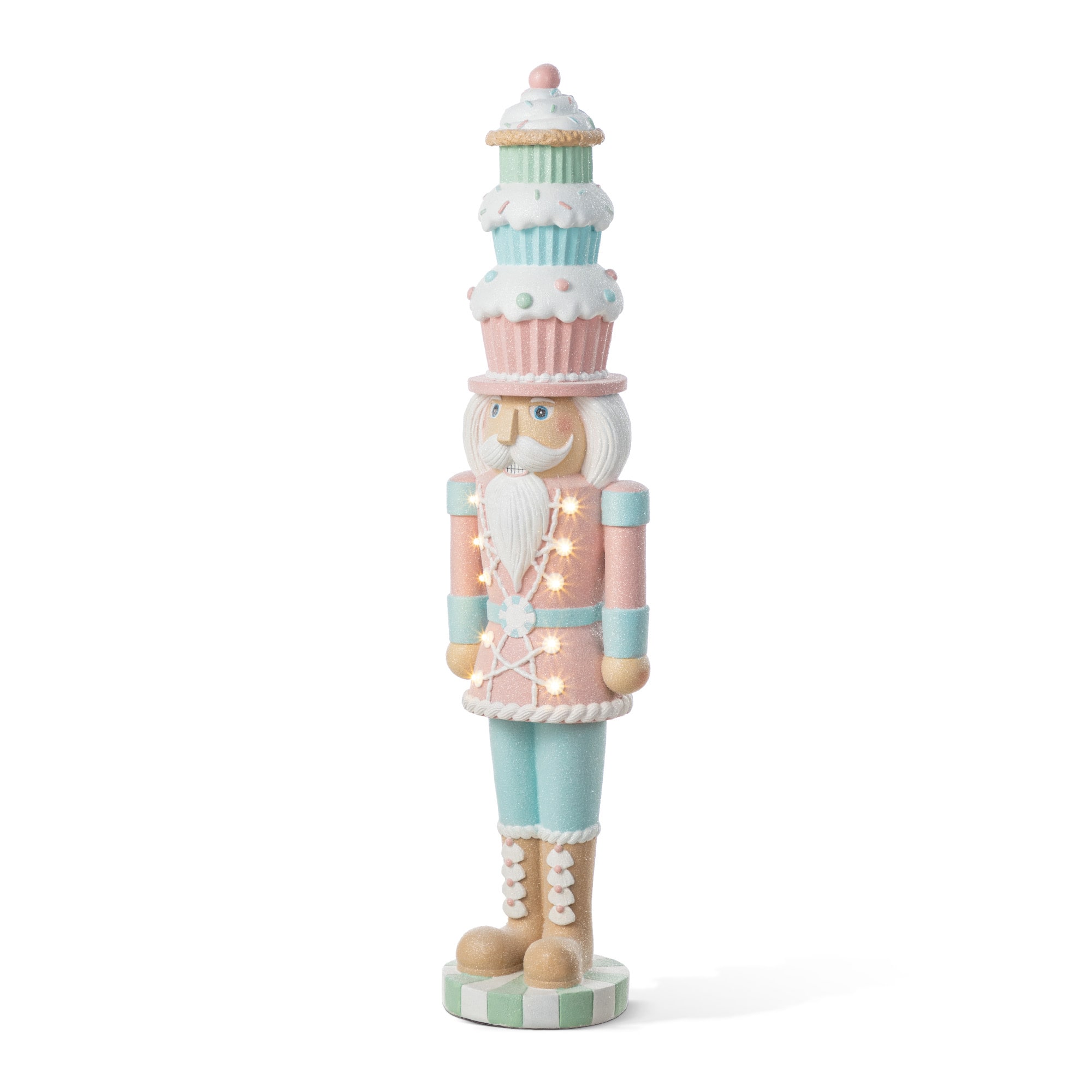 Glitzhome® 28" Lighted Resin Christmas Cupcake Nutcracker Porch Decor with Timer