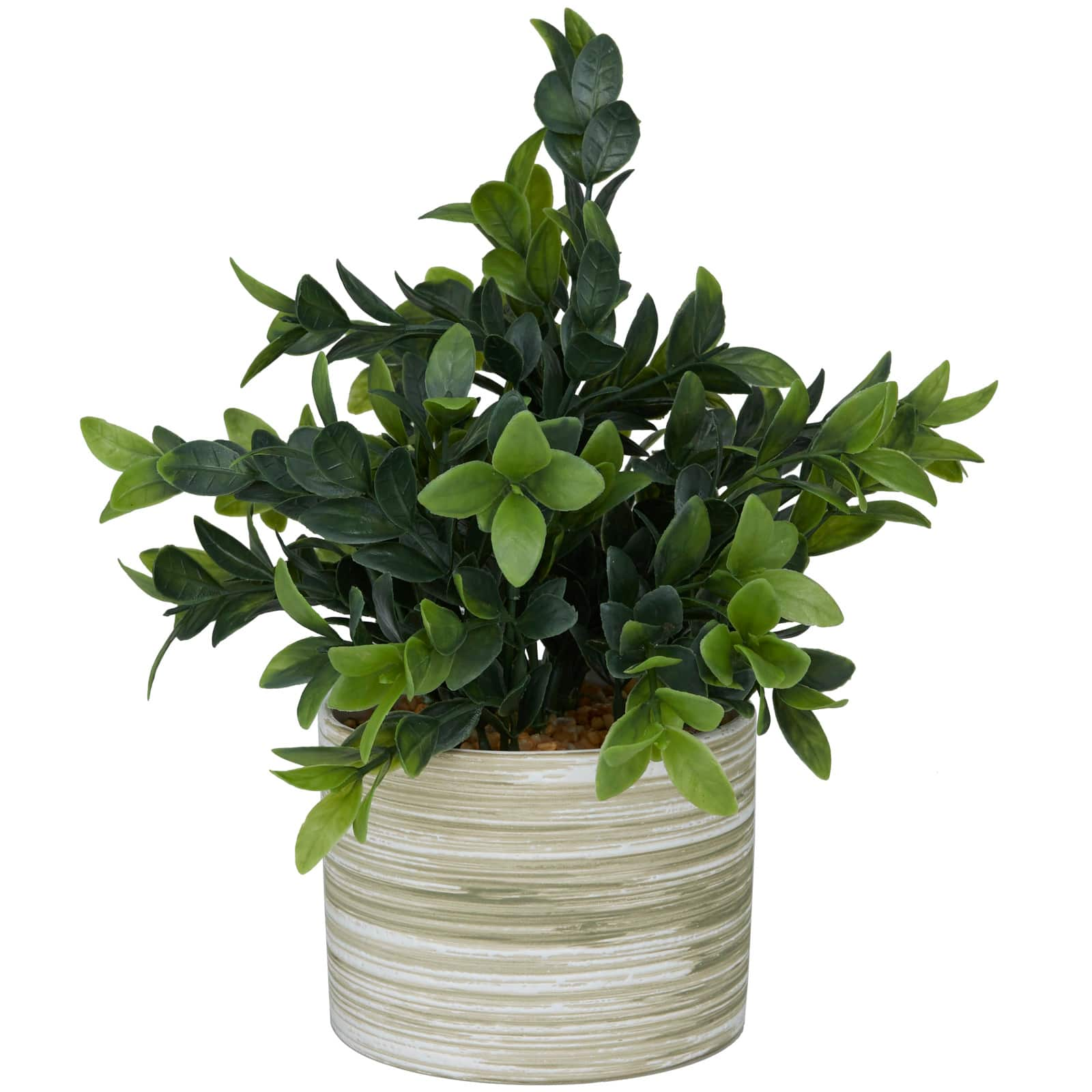 The Novogratz 11&#x22; Green Faux Foliage Eucalyptus Artificial Plant with Patterned Porcelain Pot