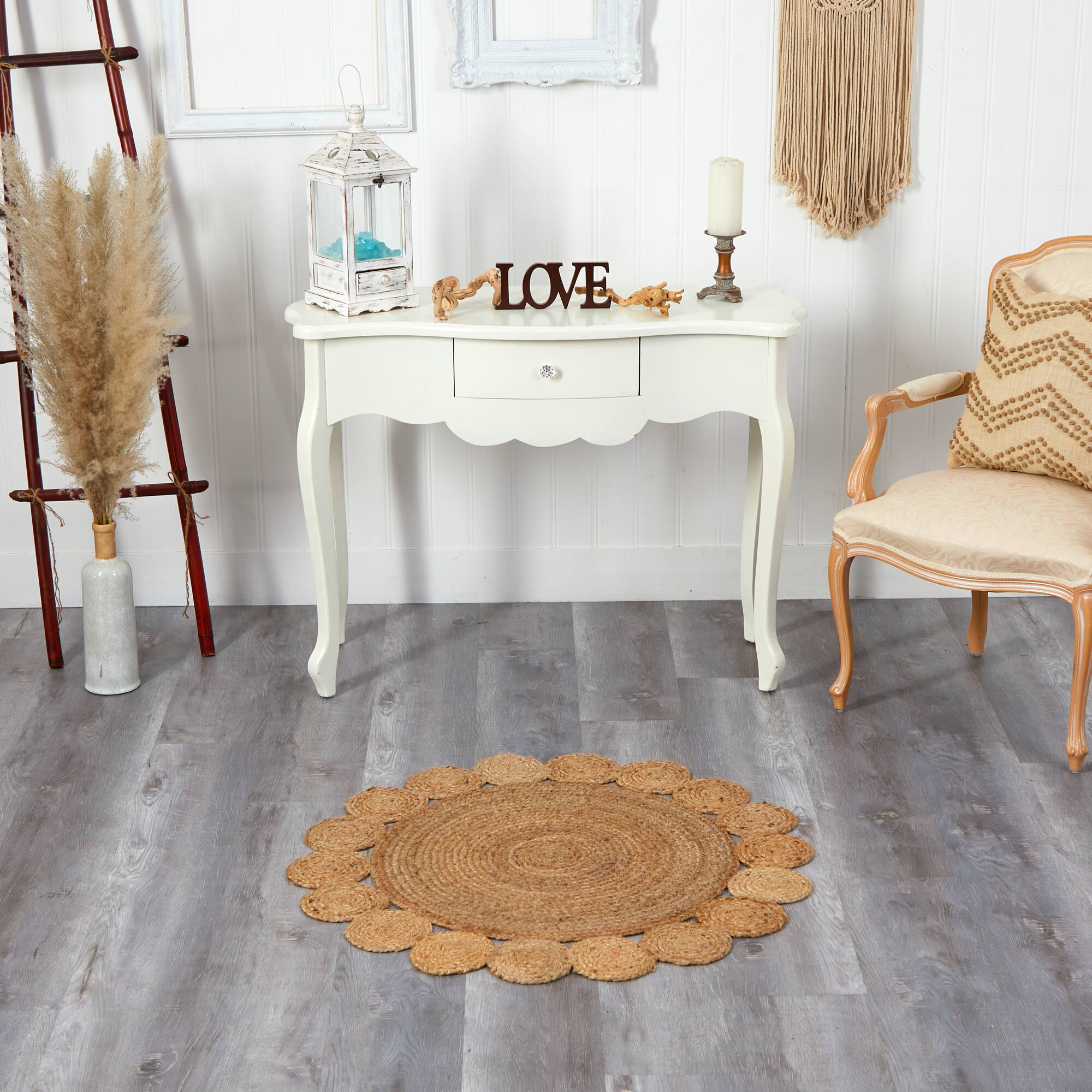 3ft. x 3ft. Hand Braided Mandala Jute Round Rug