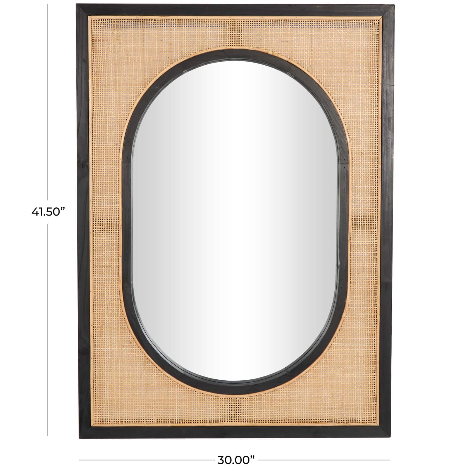 42" Brown Rattan Wall Mirror with Black Accent Frame