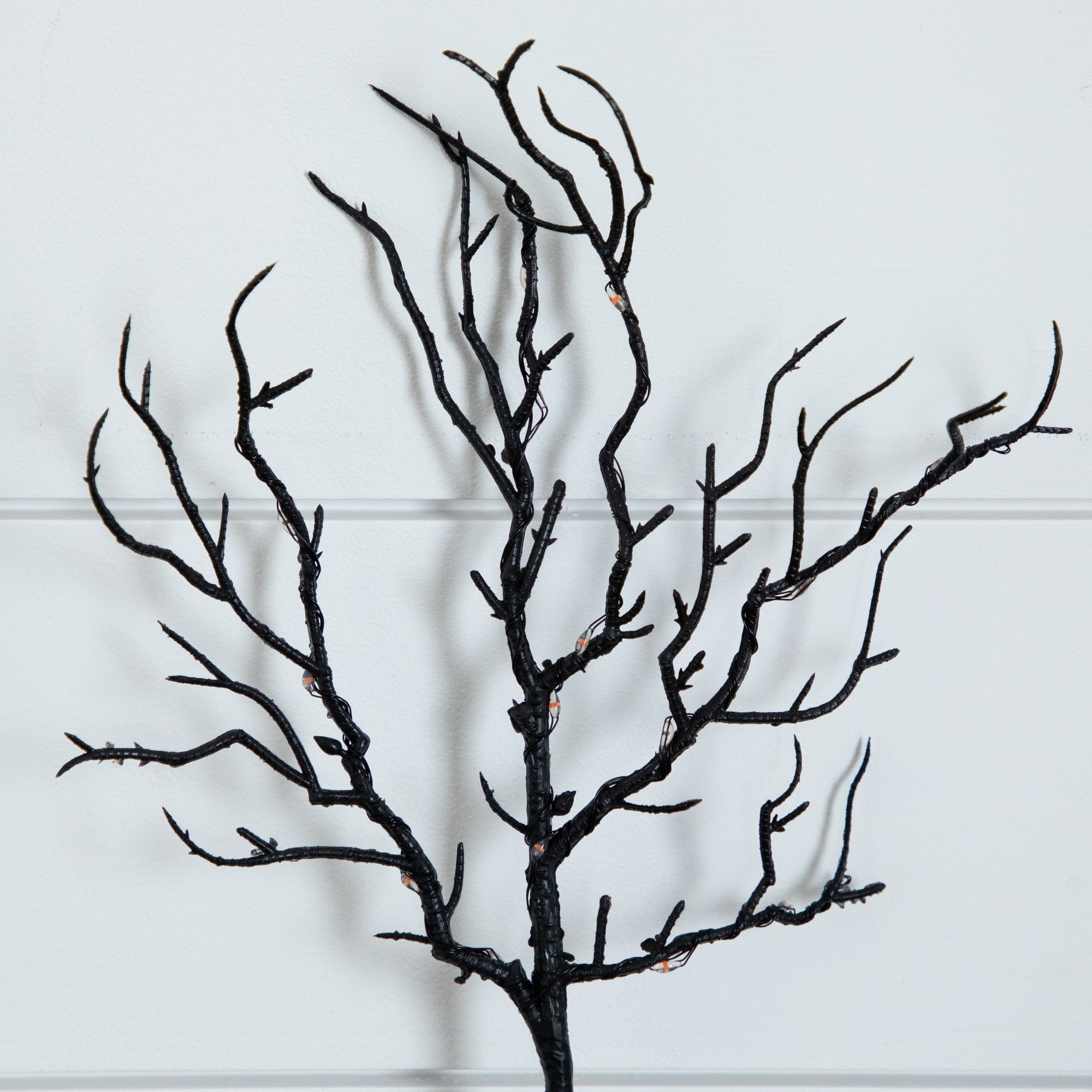14in. Pre-Lit Artificial Halloween Black Twig Branches with 45 Orange LED Lights and Integrated Ground Stake - Set of 3