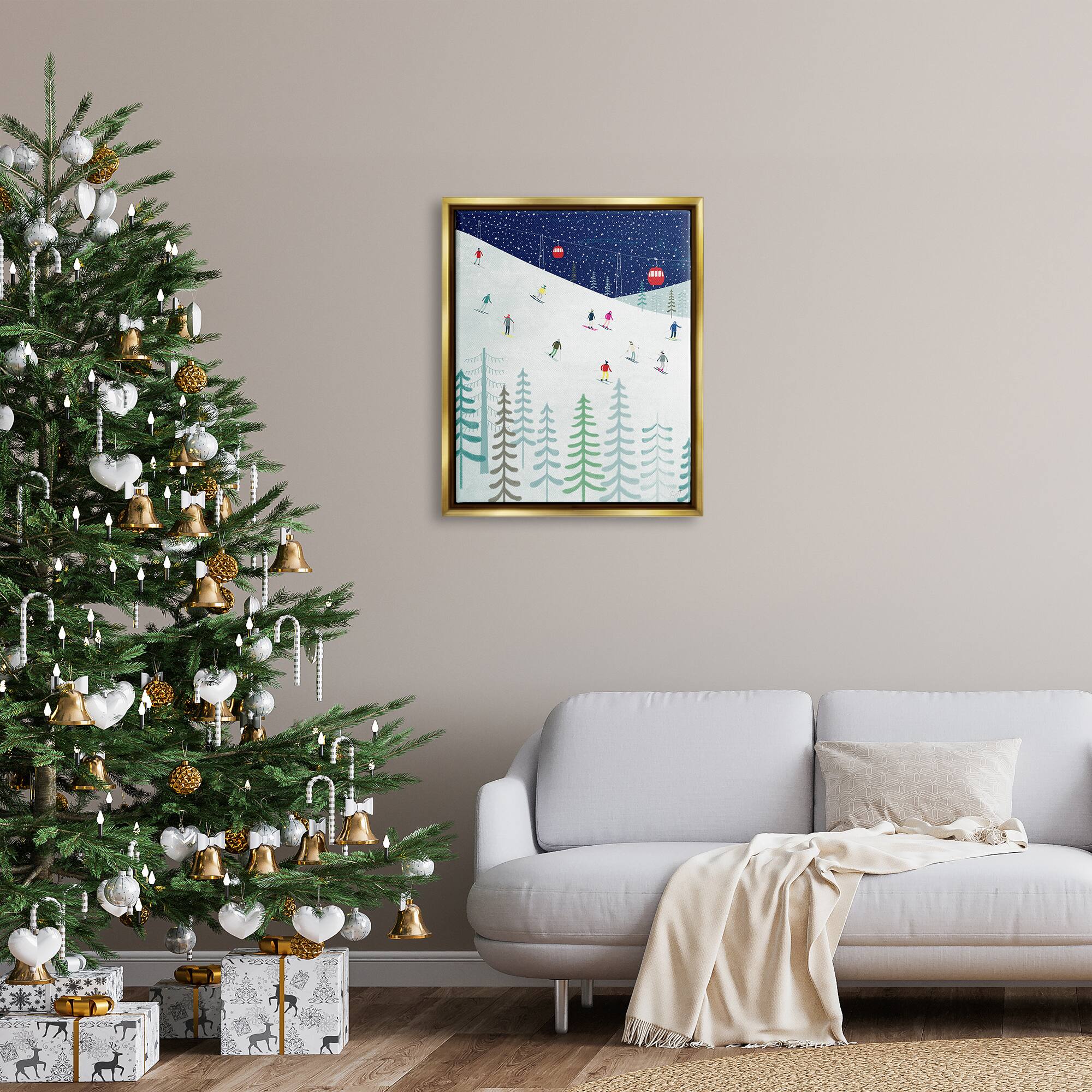 Stupell Industries Skiing Night Sky Winter Slopes Framed Floater Canvas Wall Art