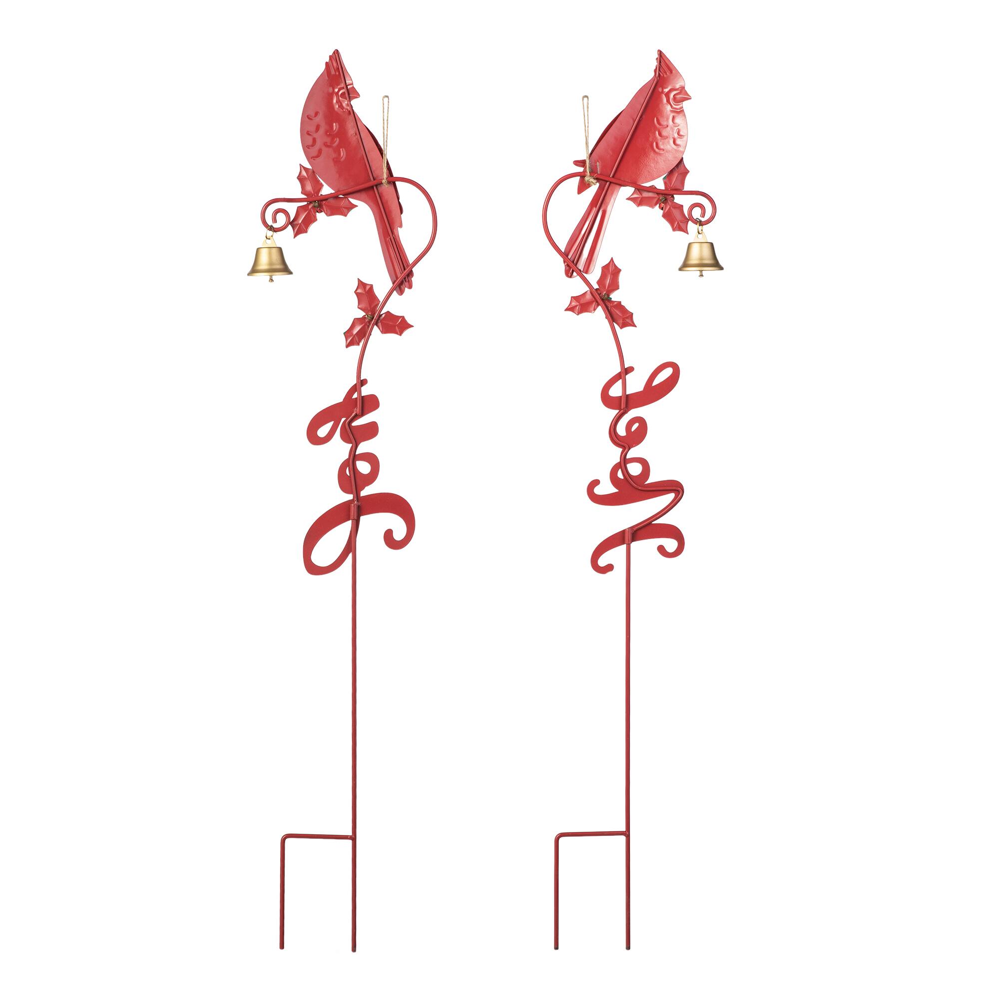 Glitzhome® 3ft. Metal Cardinal Joy & Noel with Bell Yard Stake Set