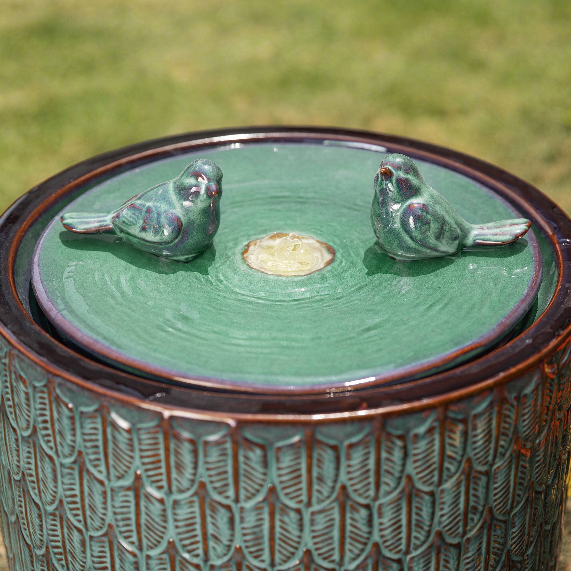 Glitzhome® 15" LED Bird Cylindrical Ceramic Fountain
