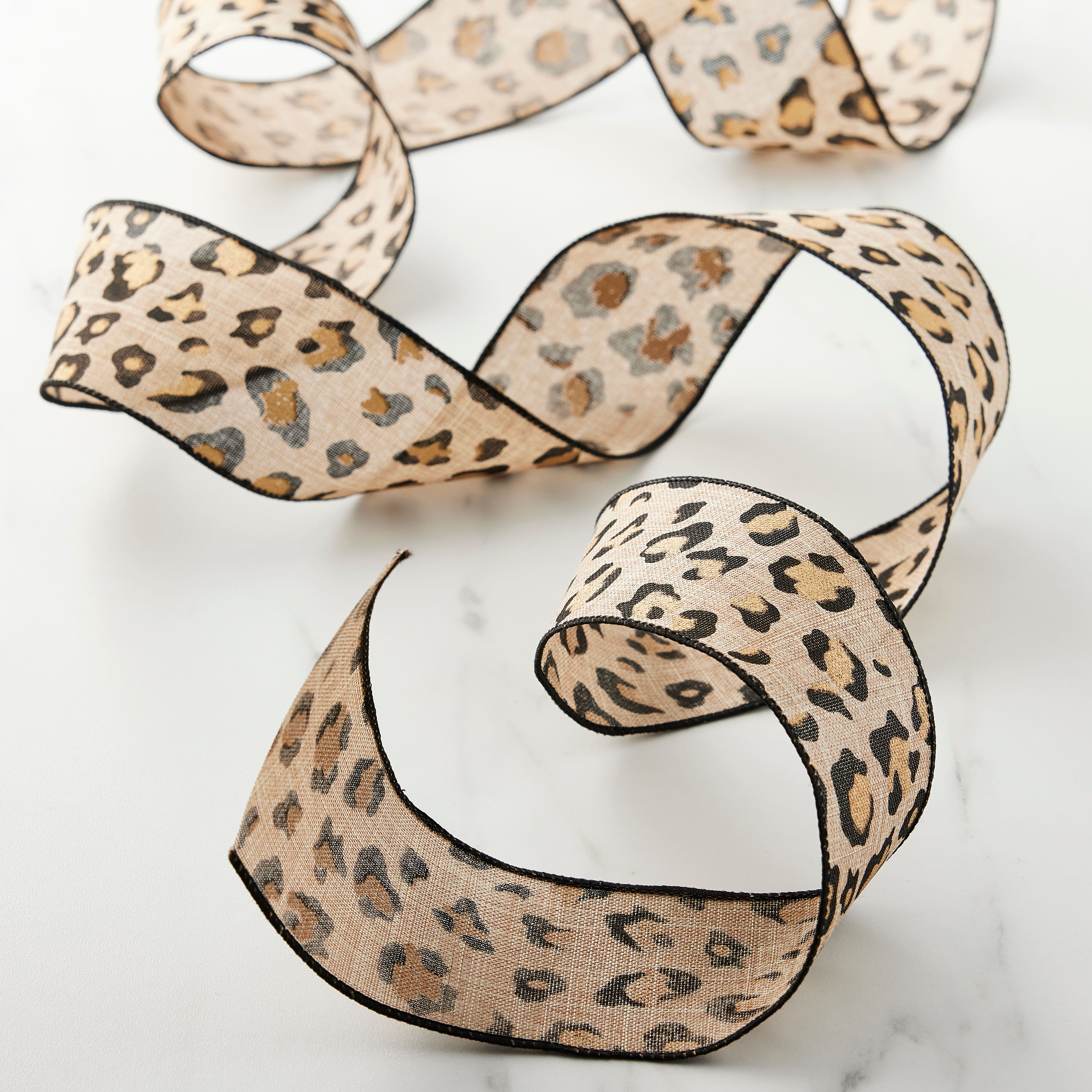 2.5" x 25ft. Faux Linen Wired Leopard Ribbon by Celebrate It™