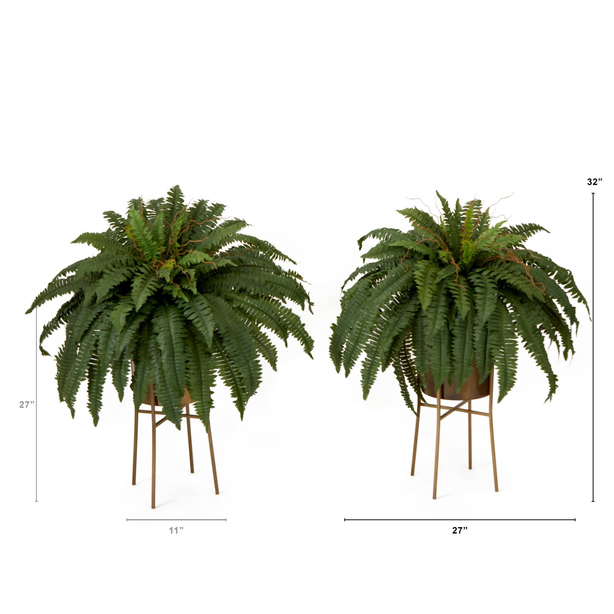 32" Artificial Boston Fern Plant with Metal Planter with Stand