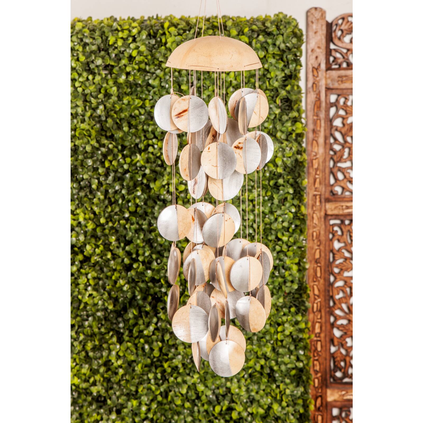 Silver Coconut shells Coastal Windchime, 5&#x22; x 17&#x22;