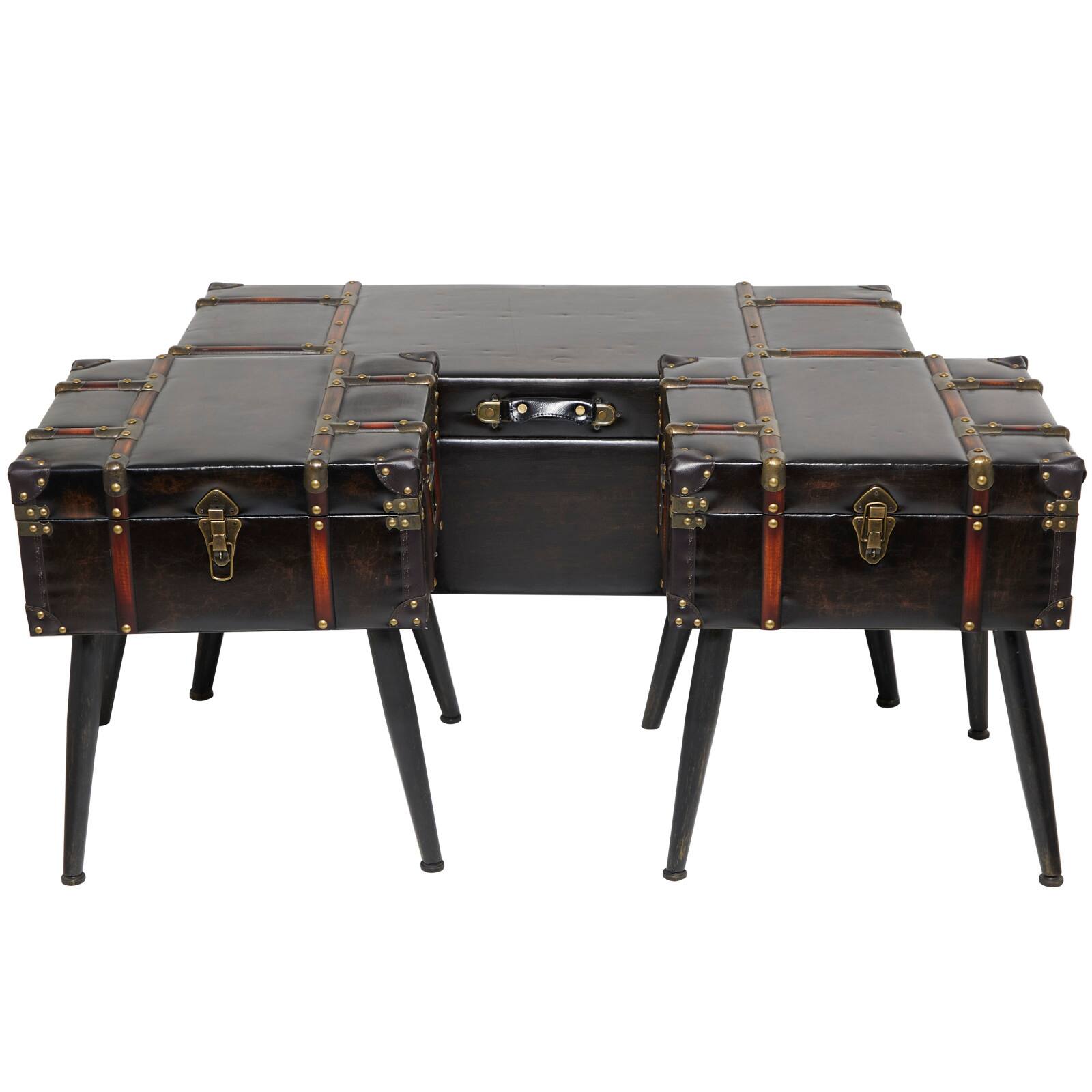 Black Faux Leather Studded Coffee Table Set
