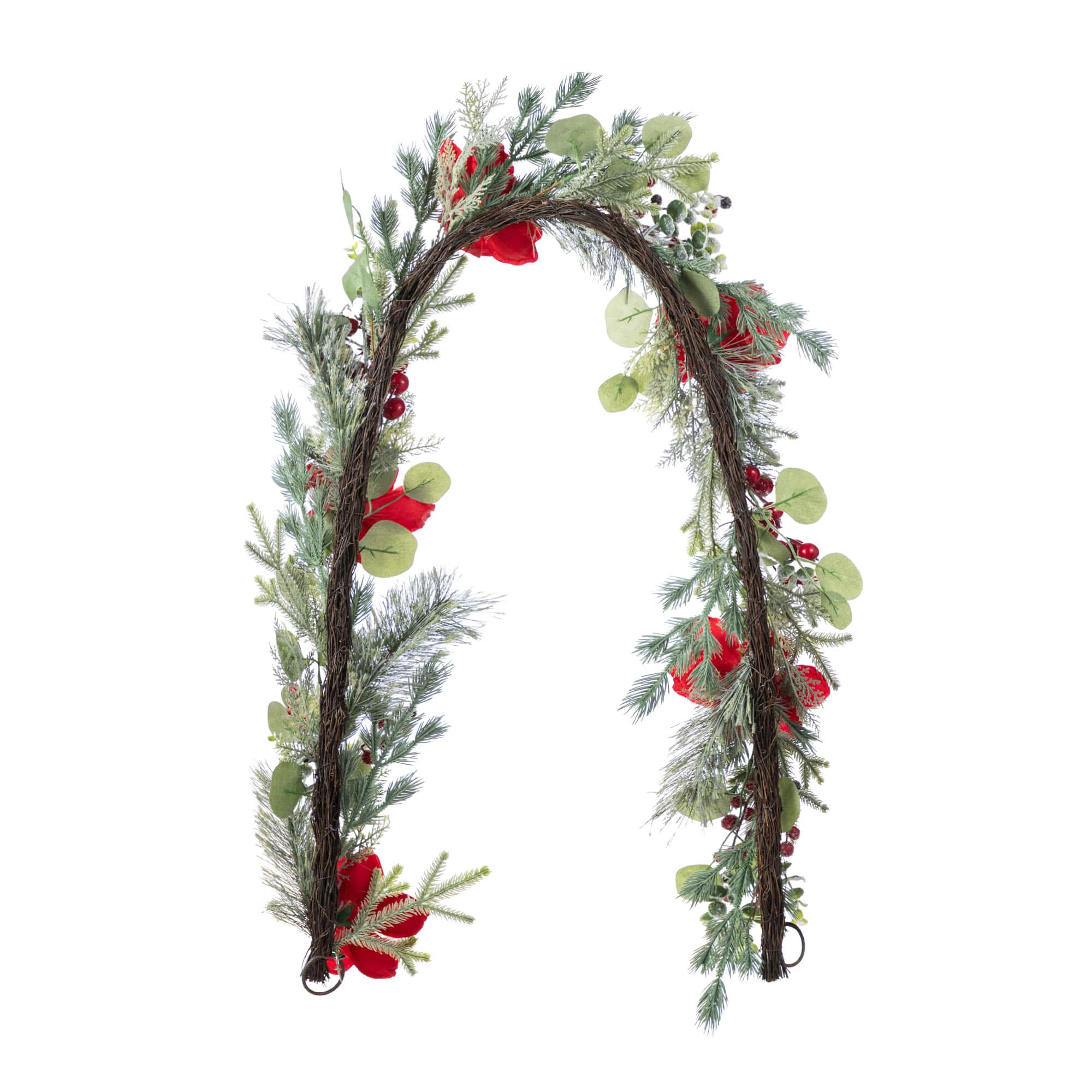 Glitzhome&#xAE; 6FT Christmas Red Mangnolia &#x26; Berry Garland
