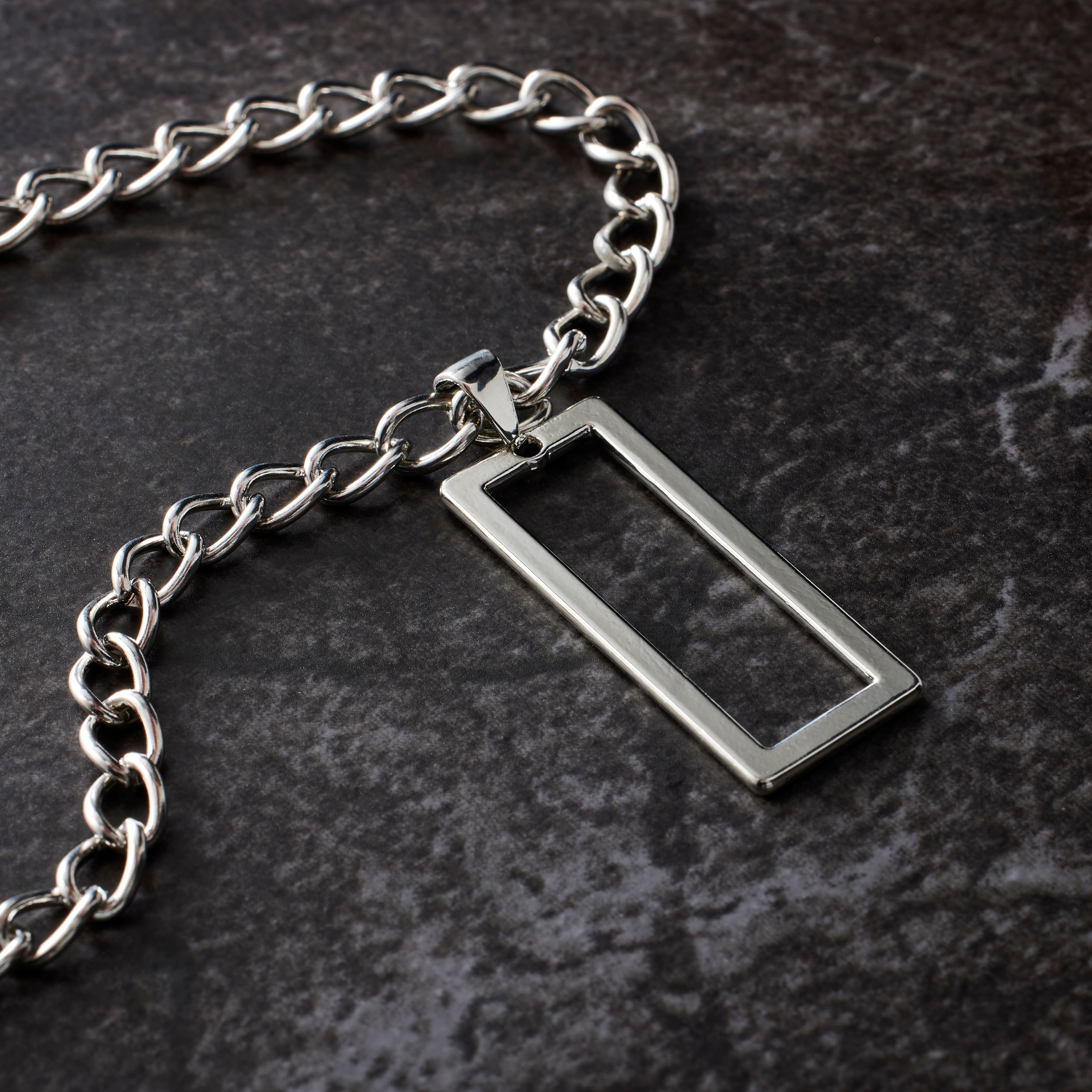 Rhodium Open Rectangle Pendant by Bead Landing™
