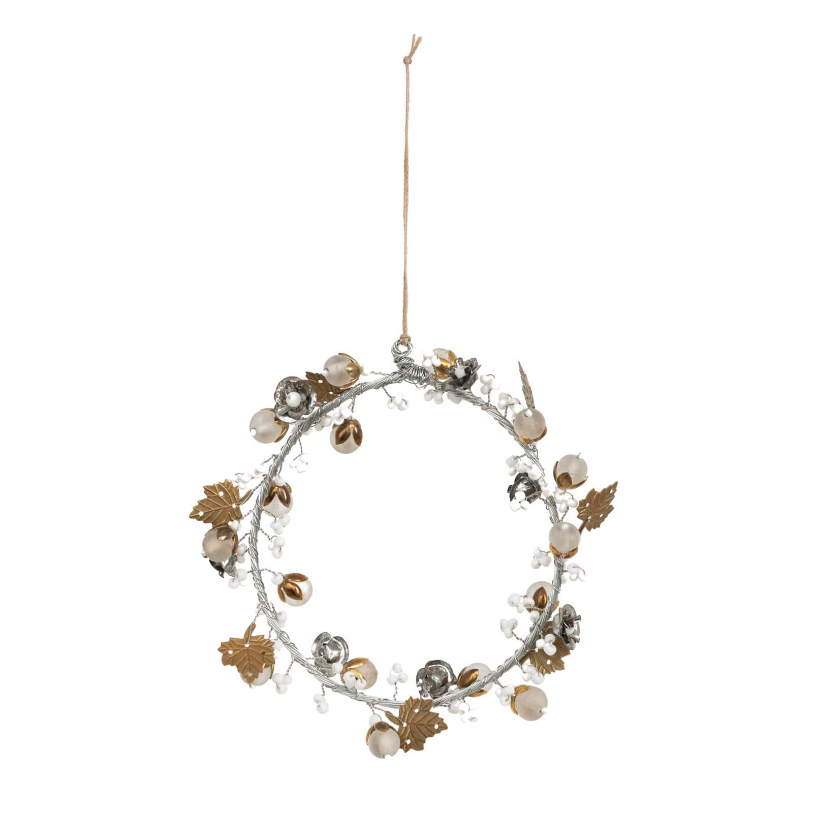 Hello Honey® 6" White, Silver & Brass Round Metal Laurel Wreath