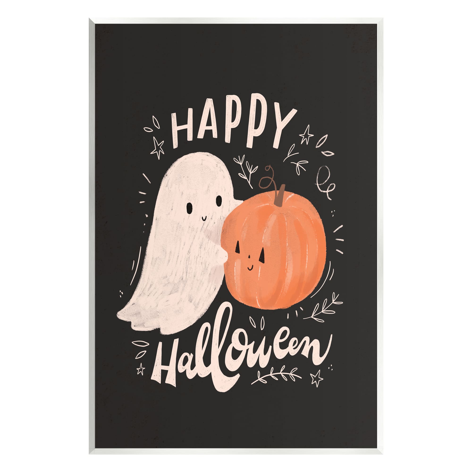 Stupell Industries Happy Halloween Smiling Ghost Pumpkin Wall Plaque Art