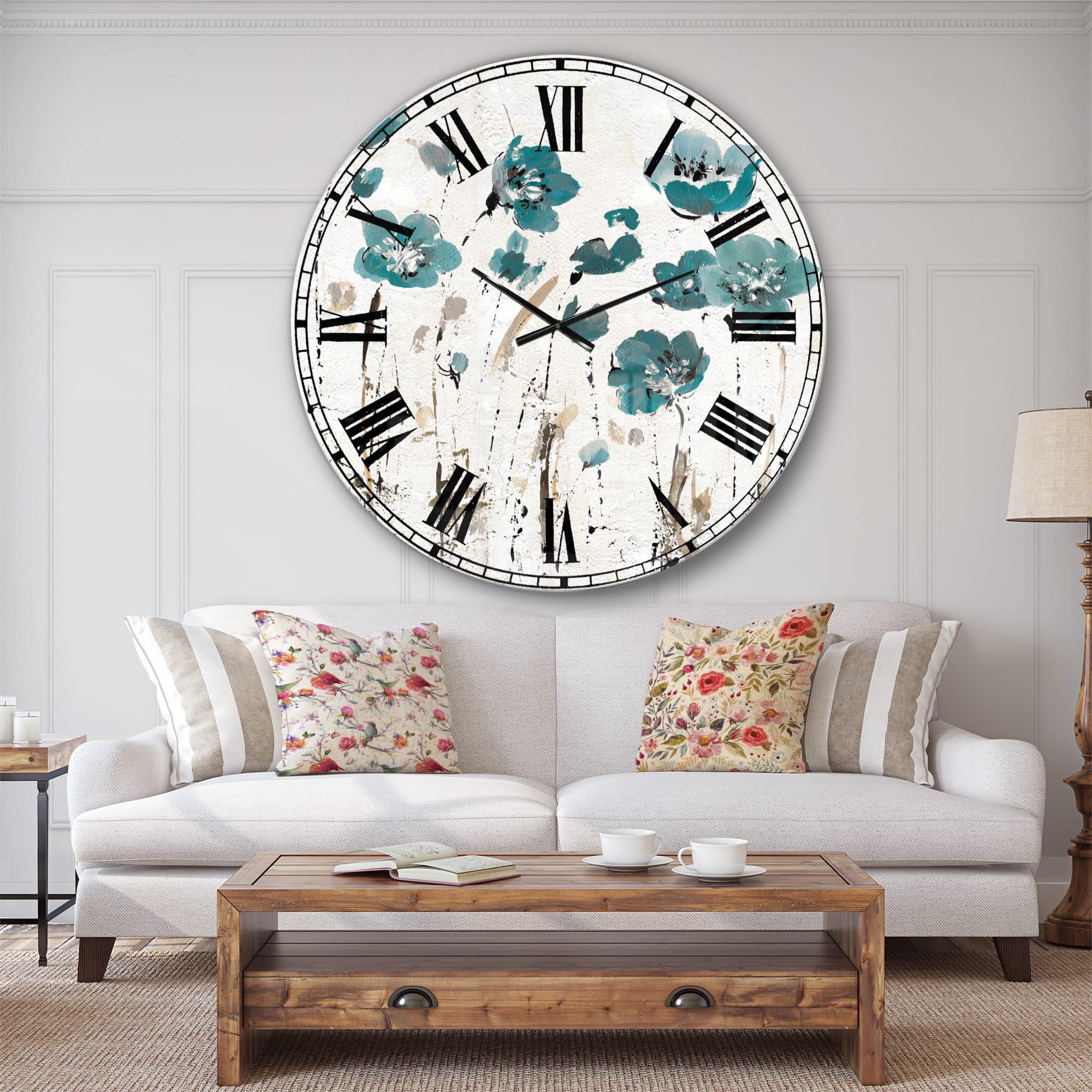 Designart &#x27;Fields Of Turquoise Watercolor Flower Ii Traditional Wall Clock