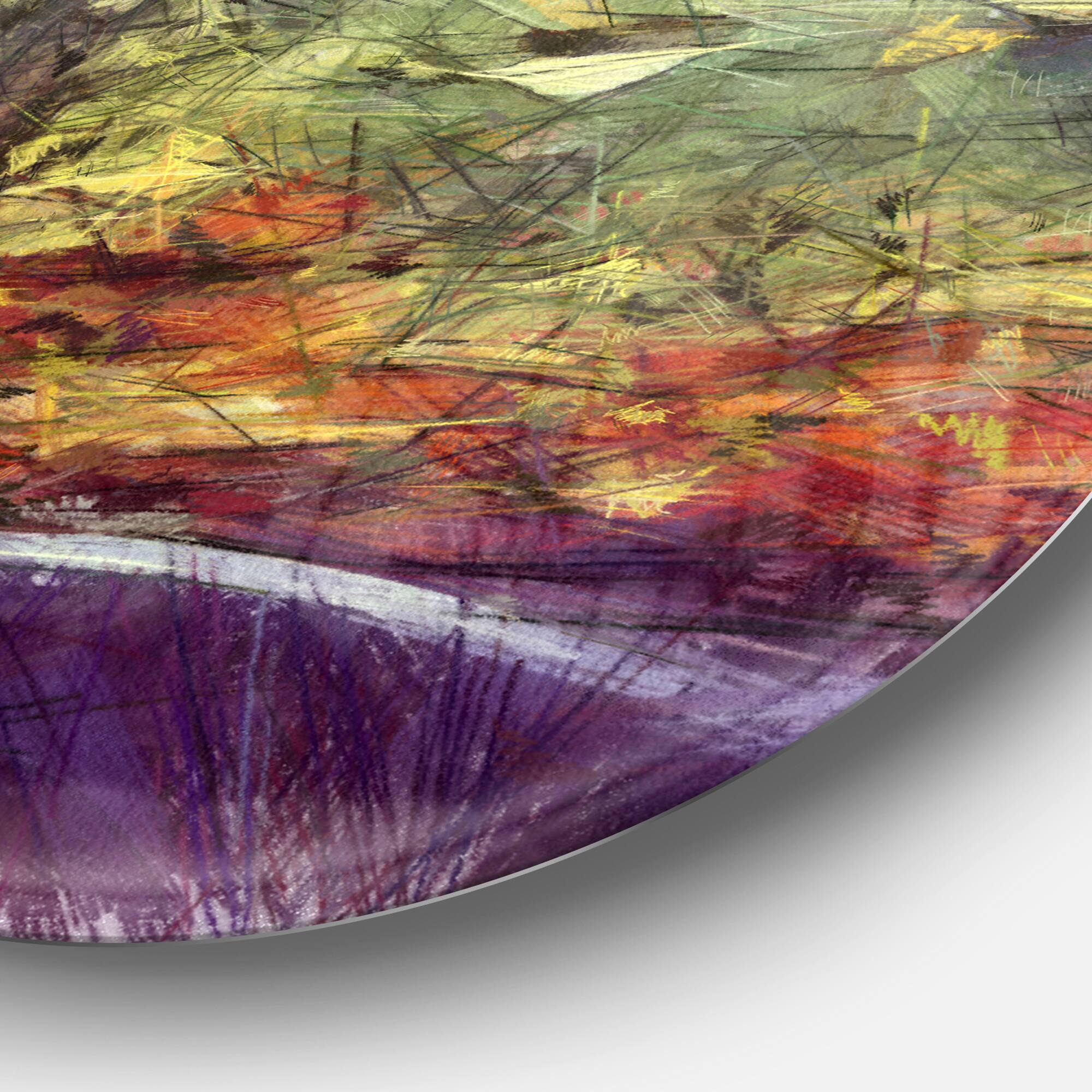 Designart - Abstract Fall Watercolor Drawing' Landscape Metal Round Wall Decor