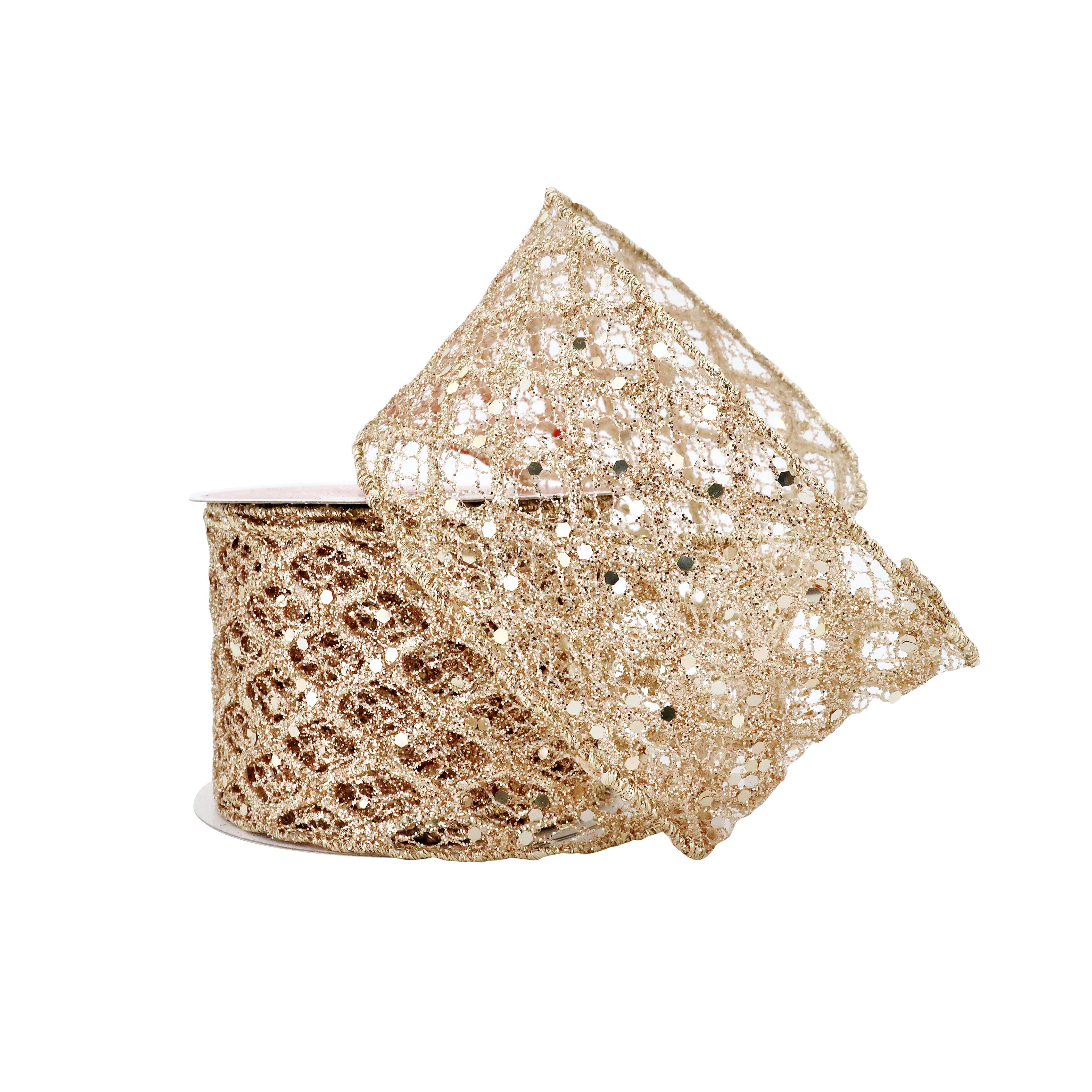 2.5&#x22; x 18ft. Champagne Wired Wide Mesh Ribbon by Celebrate It&#xAE;