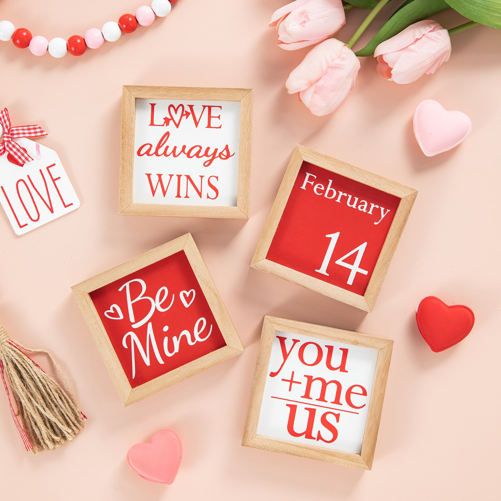 Glitzhome&#xAE; 4&#x22; Valentine&#x27;s Wooden Block Table D&#xE9;cor Set