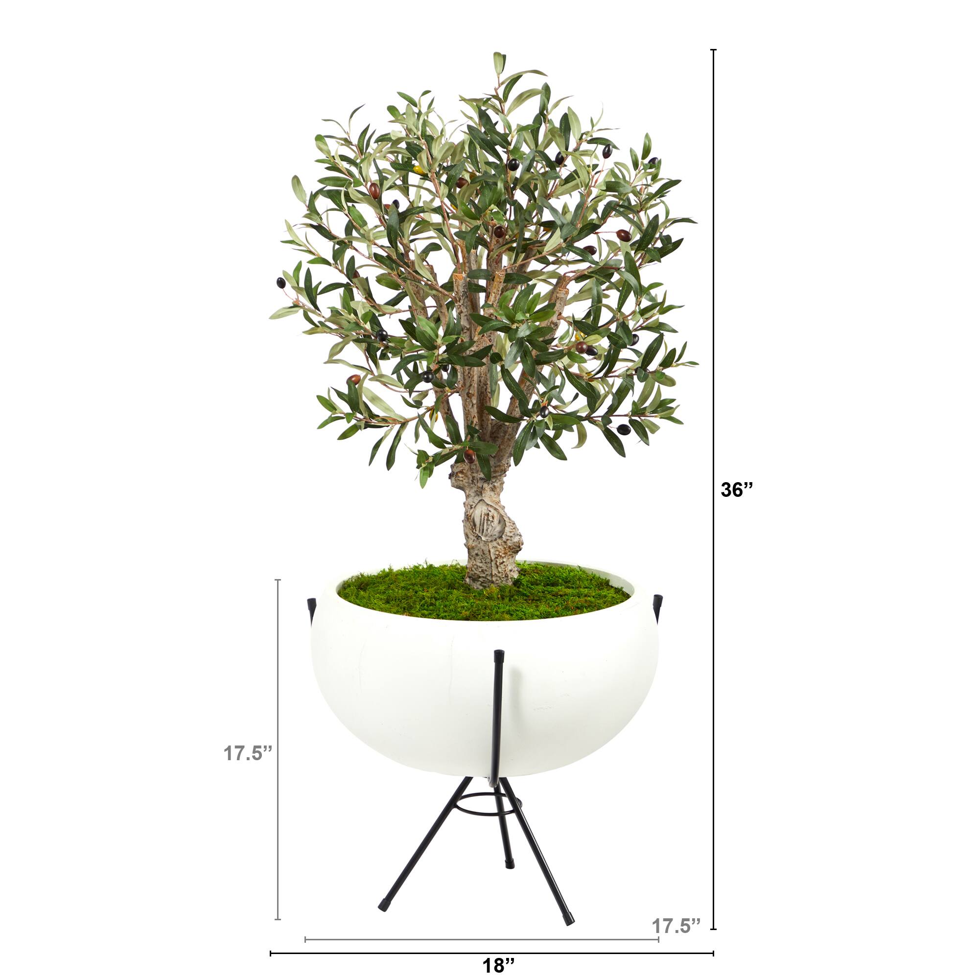 3ft. Olive Artificial Tree in White Planter with Metal Stand