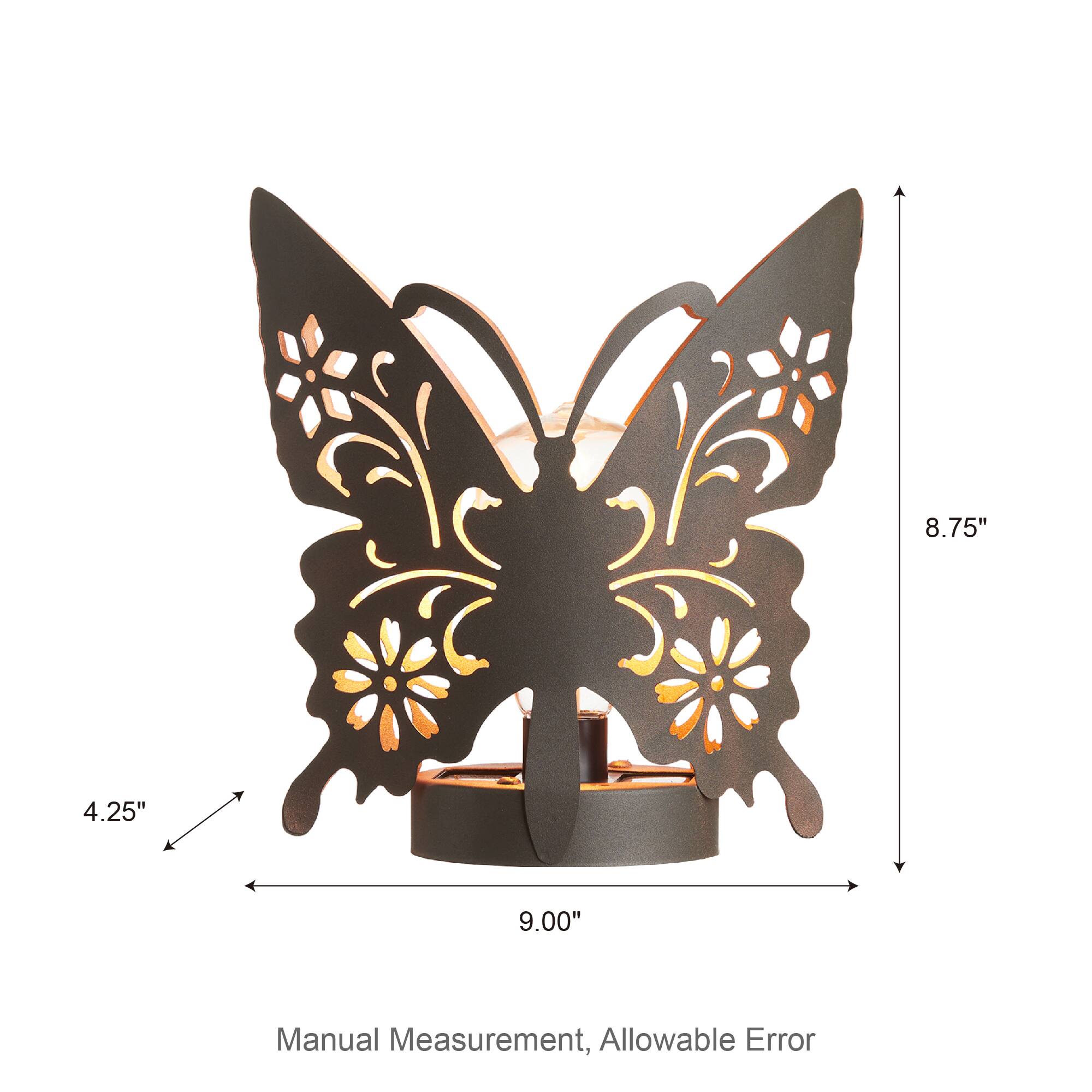 Glitzhome&#xAE; 9&#x22; Metal Flying Butterfly Silhouette Solar Powdered Edison Bulb Outdoor Lantern