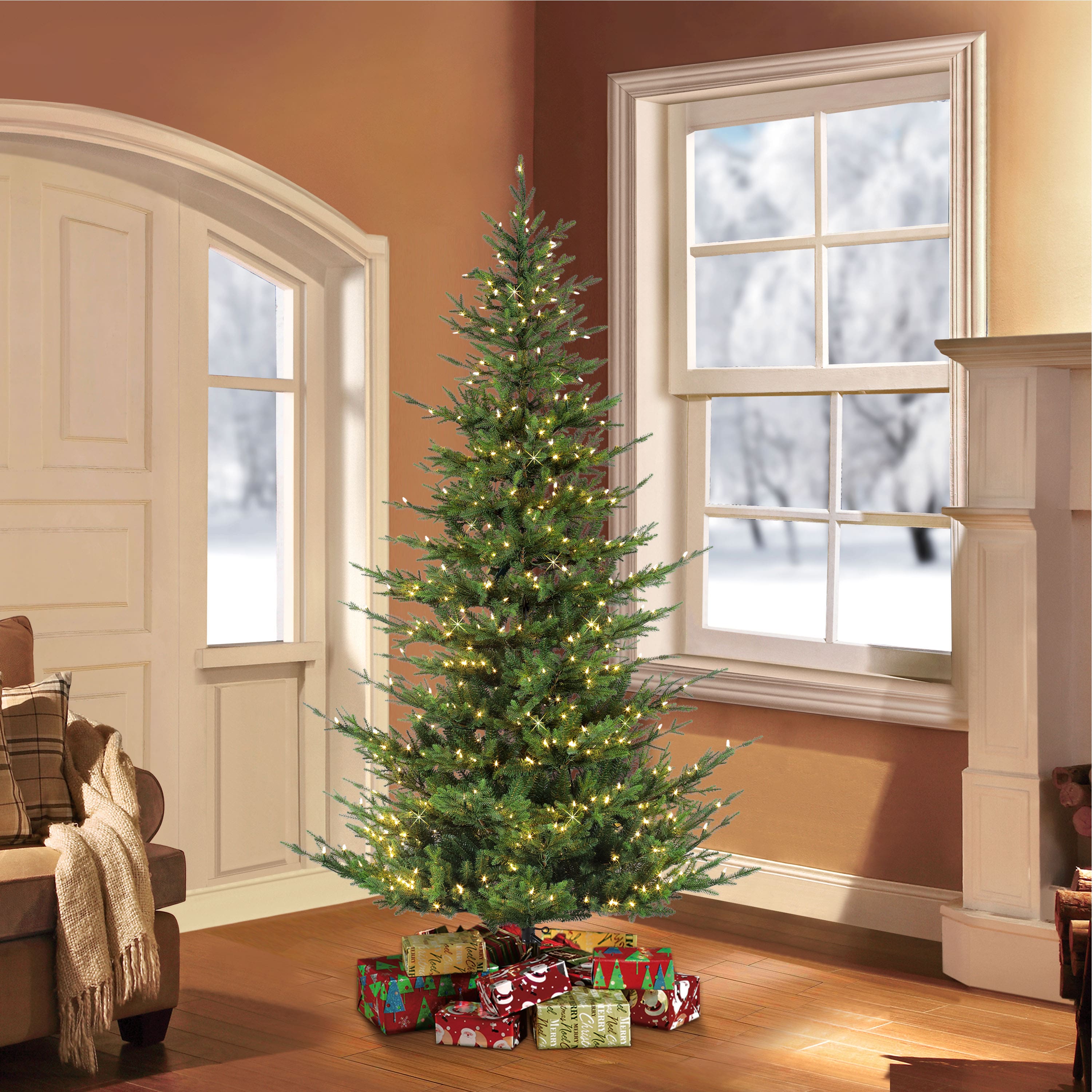 6.5ft. Pre-Lit Natural Fir Artificial Christmas Tree, Clear Lights