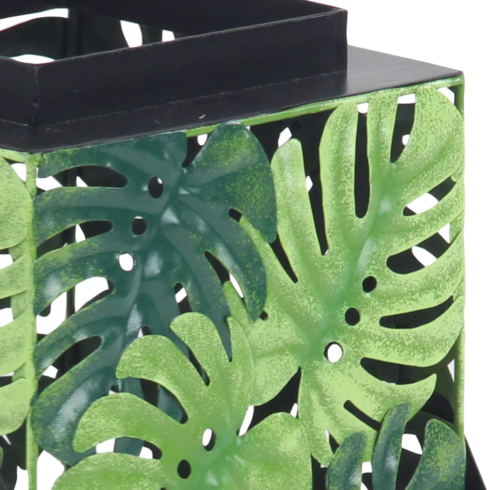 Green Iron Eclectic Candle Holder Lantern, 14&#x22; x 8&#x22; x 7&#x22;
