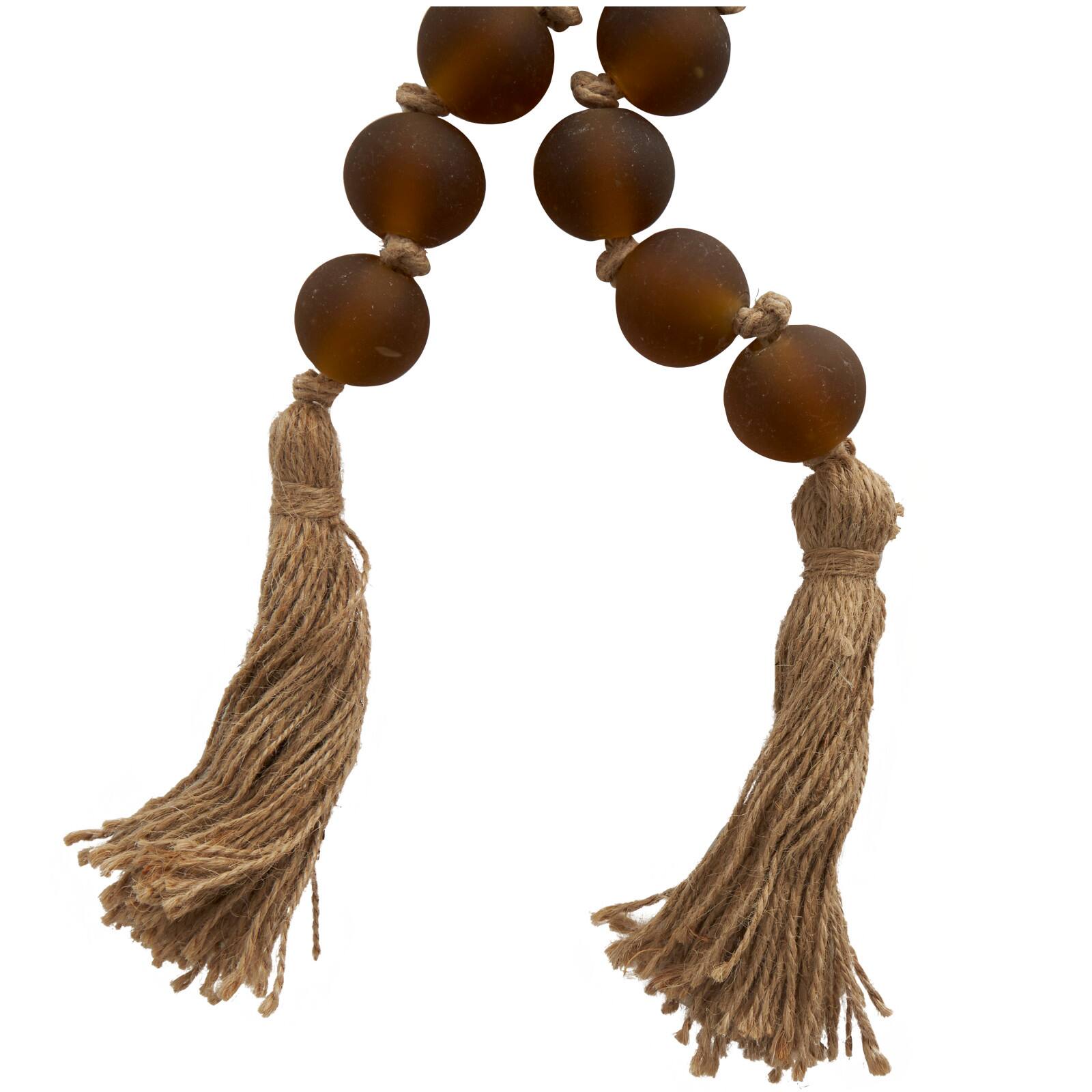 45&#x22; Handmade Round Frosted Glass Bead Garland with Tassels &#x26; Knotted Jute