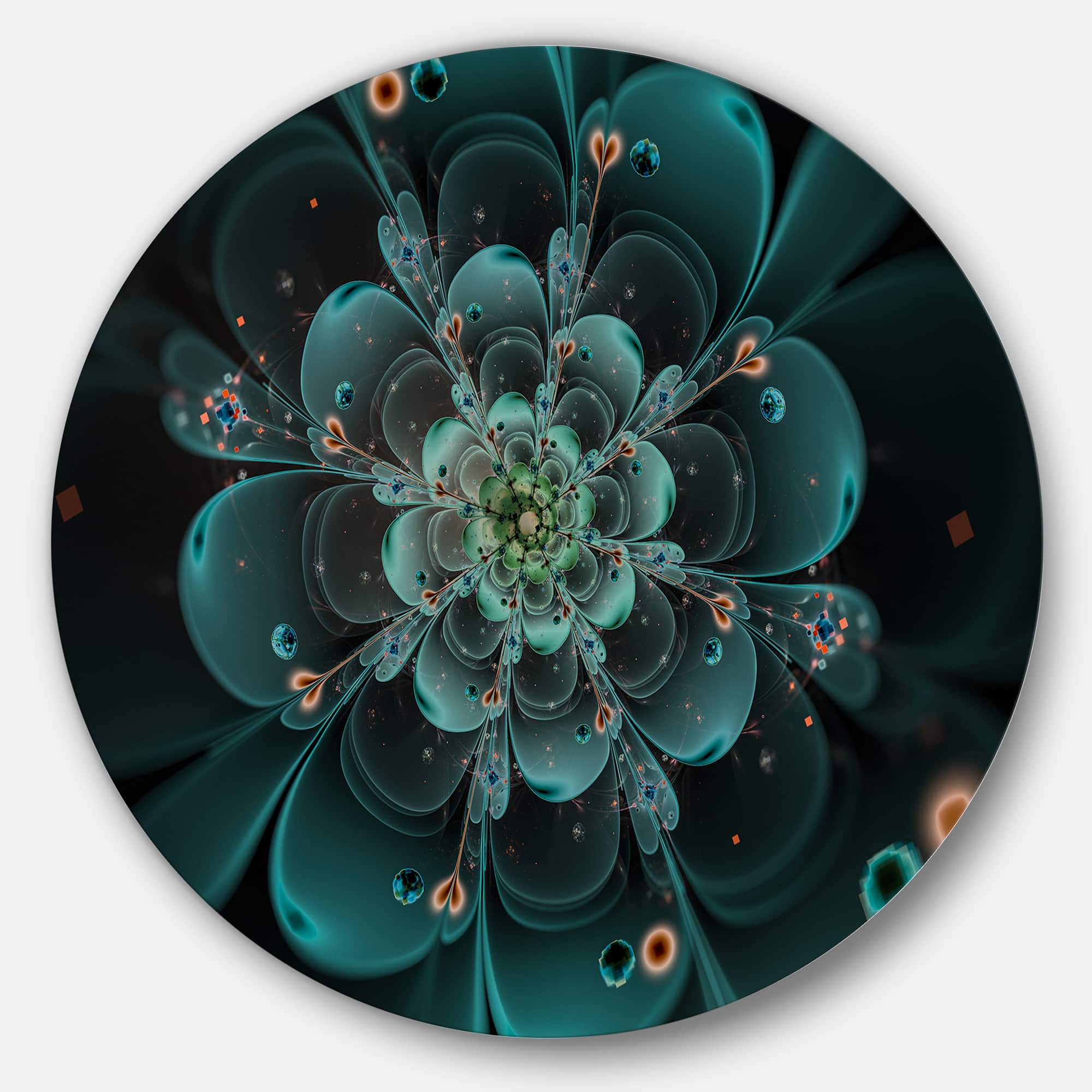 Designart - Full Bloom Fractal Flower in Blue&#x27; Large Flower Metal Circle Wall Art