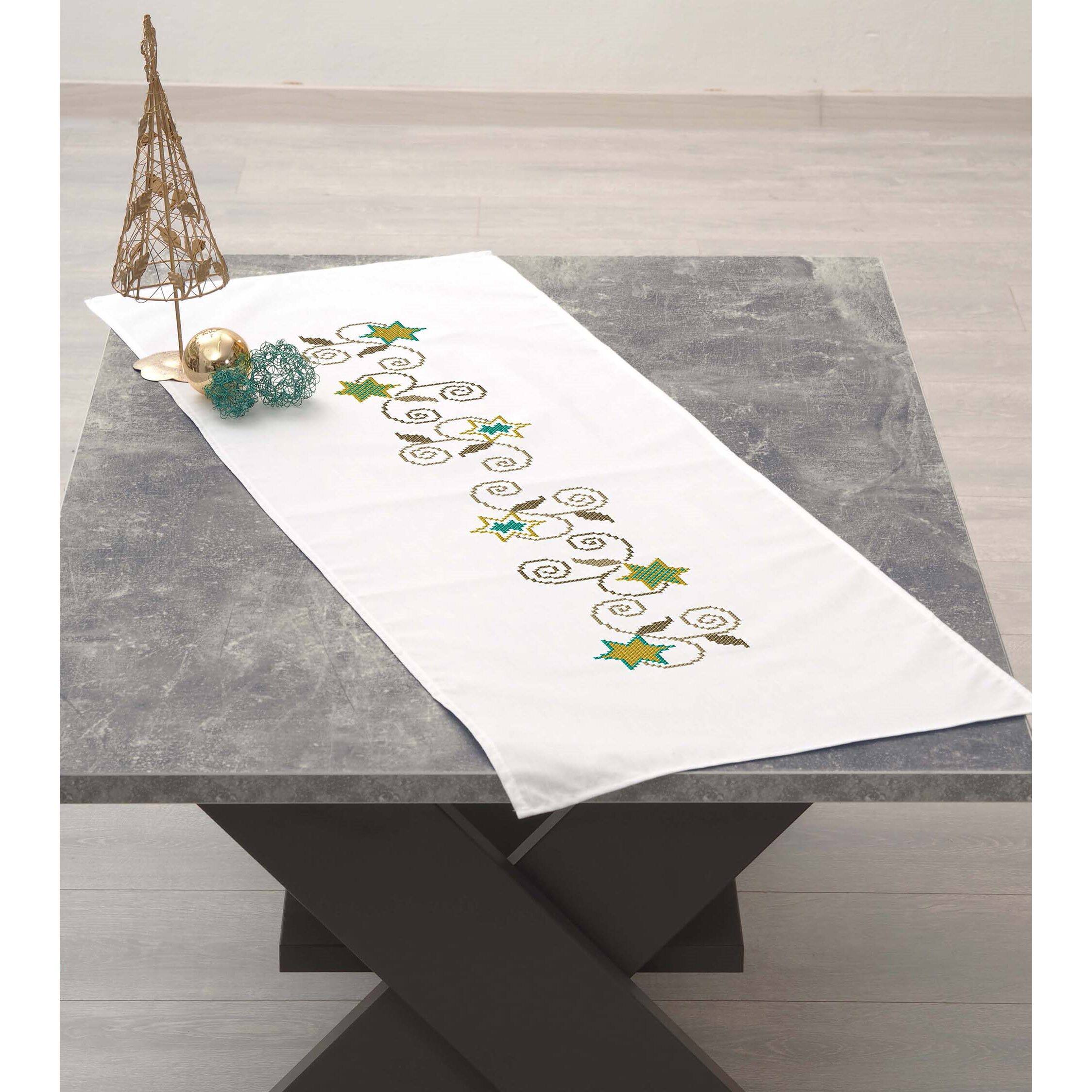 Leisure Arts&#xAE; Modern Green Star Table Runner Stamped Cross Stitch Kit